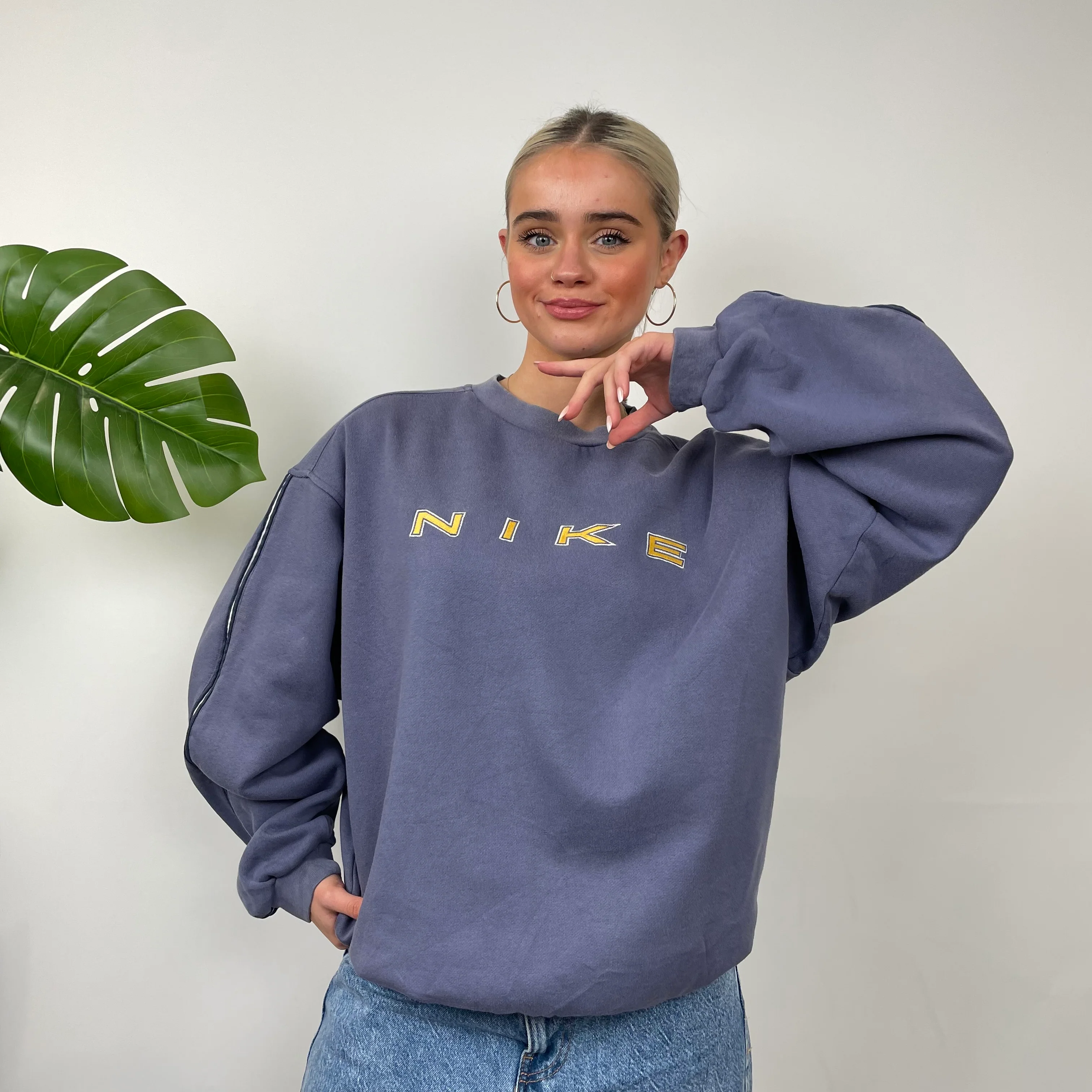 Nike Navy Embroidered Spell Out Sweatshirt (L) - Image 2