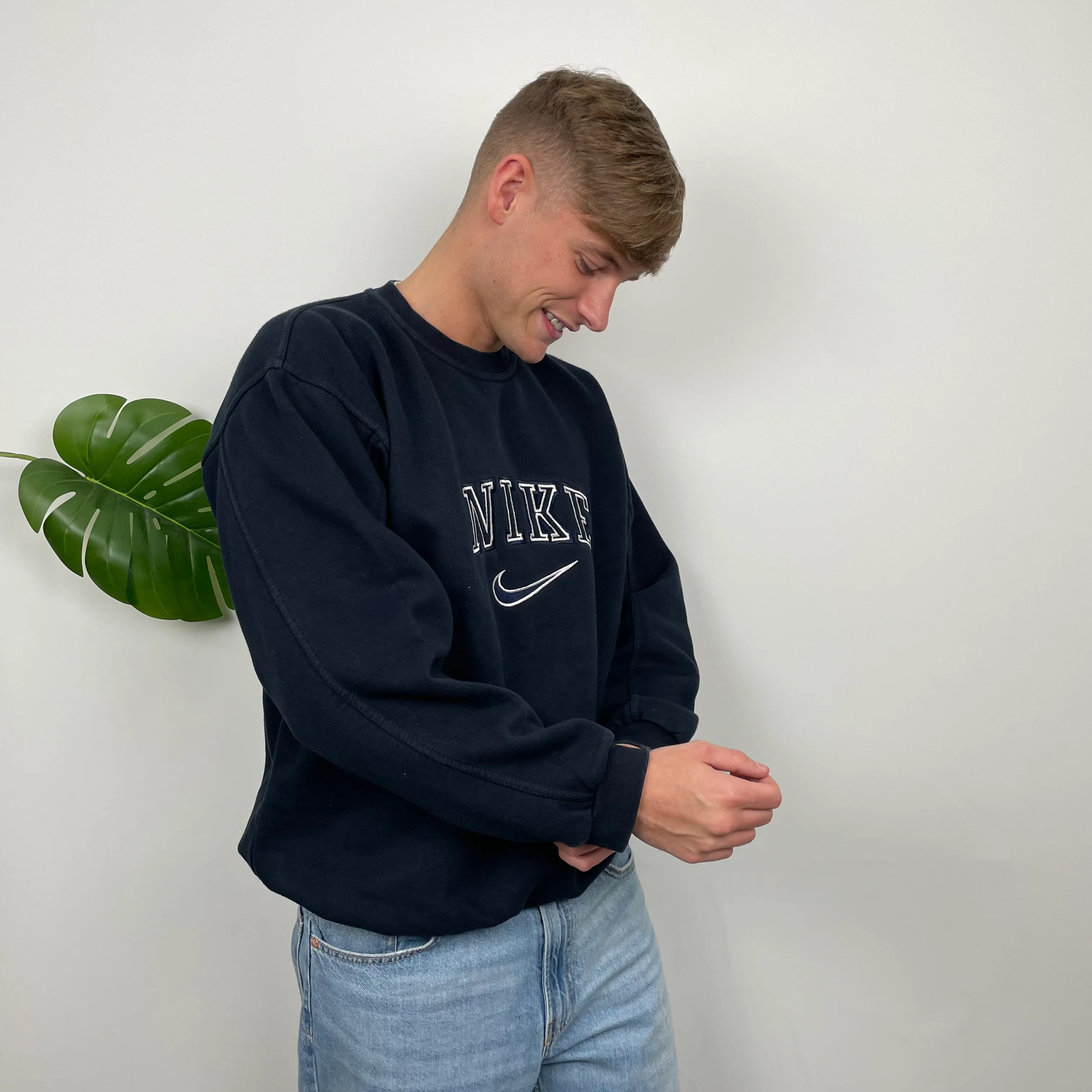 Nike Navy Embroidered Spell Out Sweatshirt (XL) - Image 5