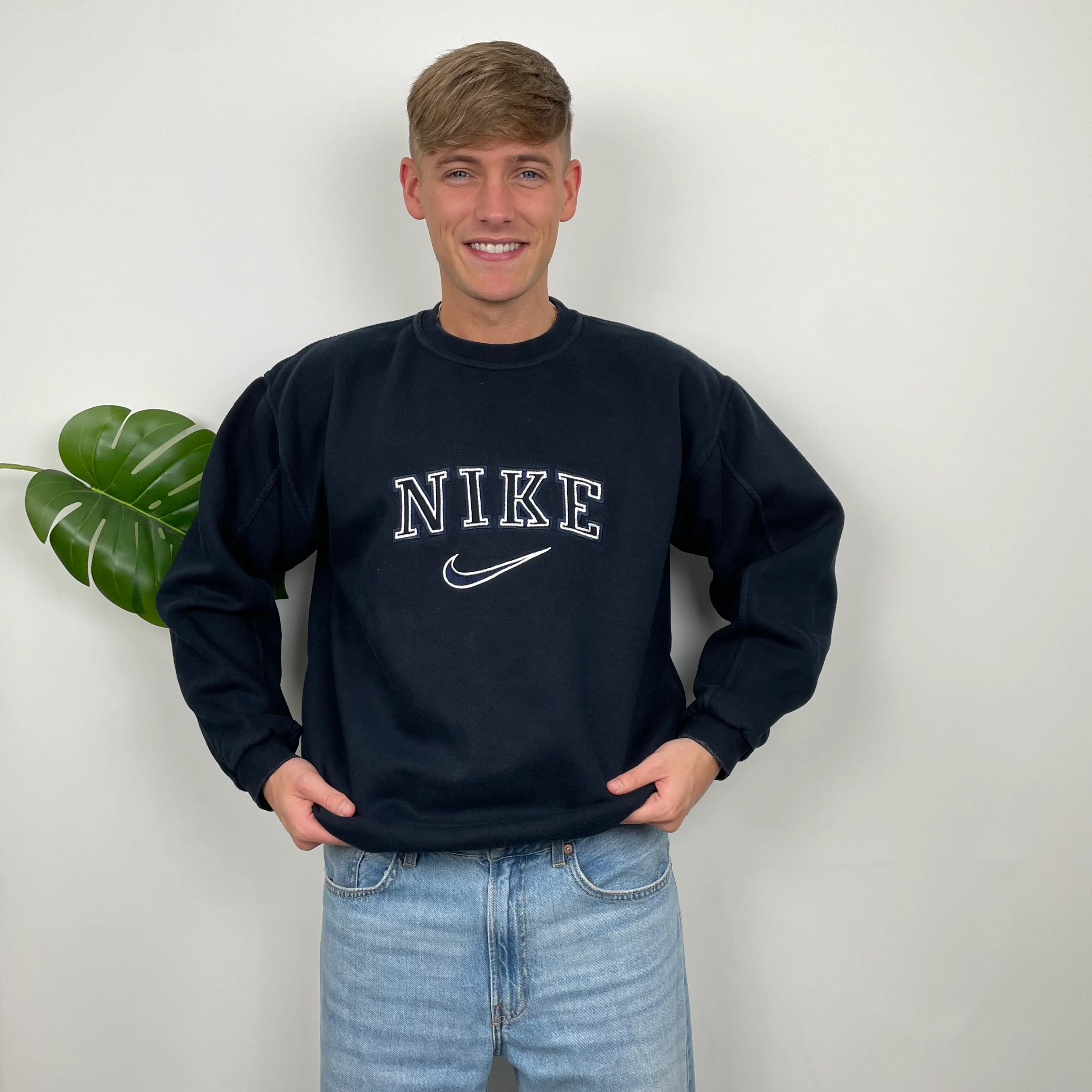 Nike Navy Embroidered Spell Out Sweatshirt (XL) - Image 6
