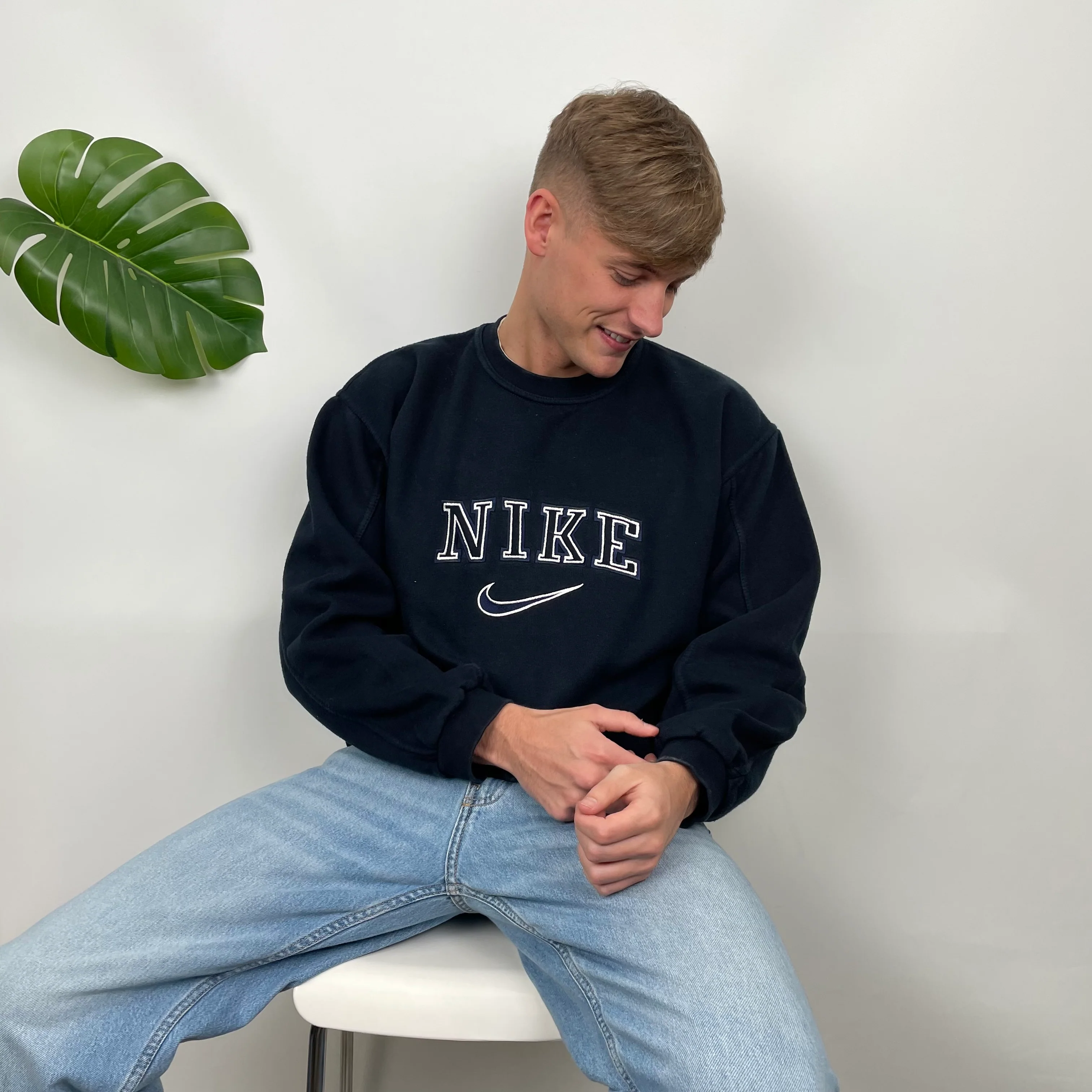 Nike Navy Embroidered Spell Out Sweatshirt (XL) - Image 7