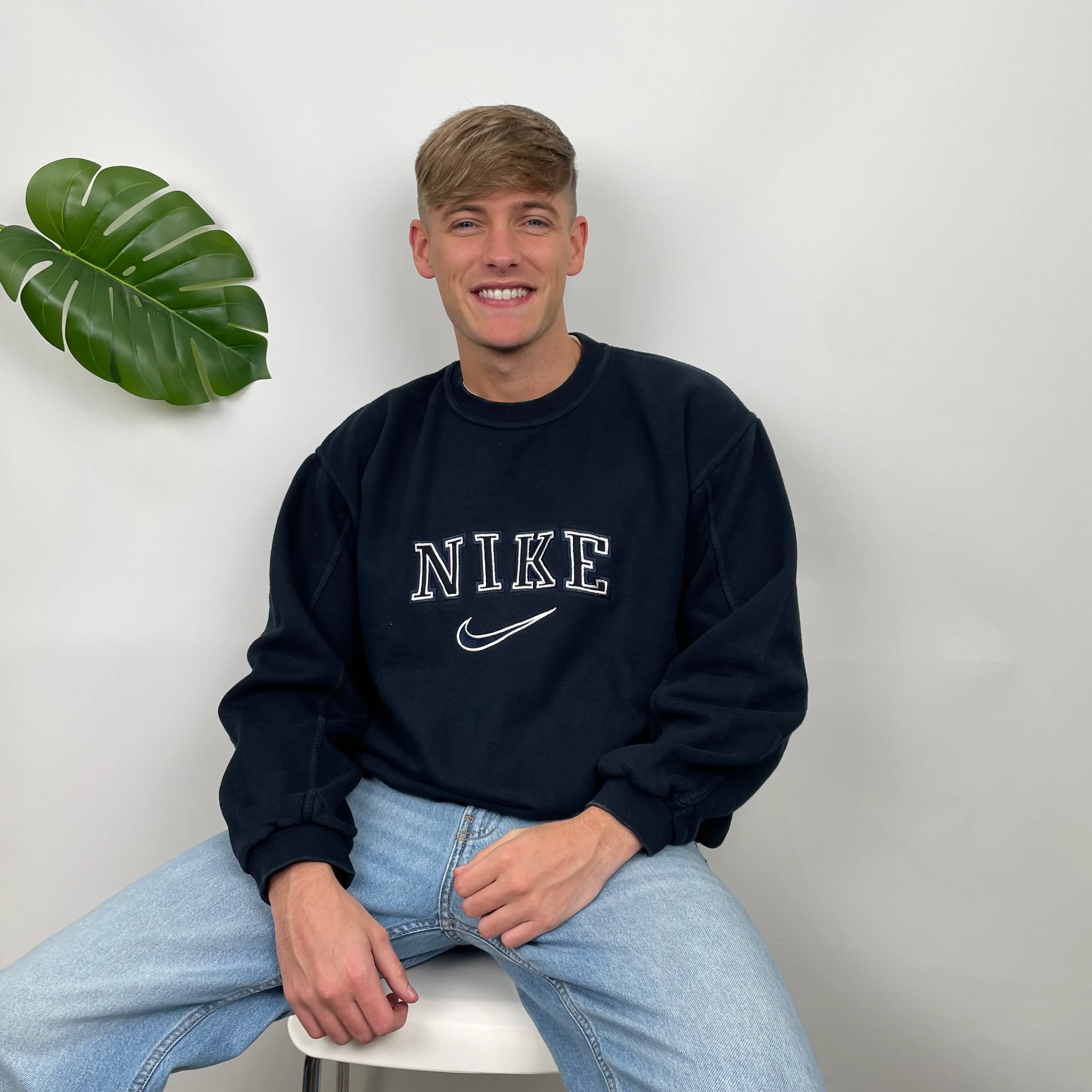 Nike Navy Embroidered Spell Out Sweatshirt (XL) - Image 8