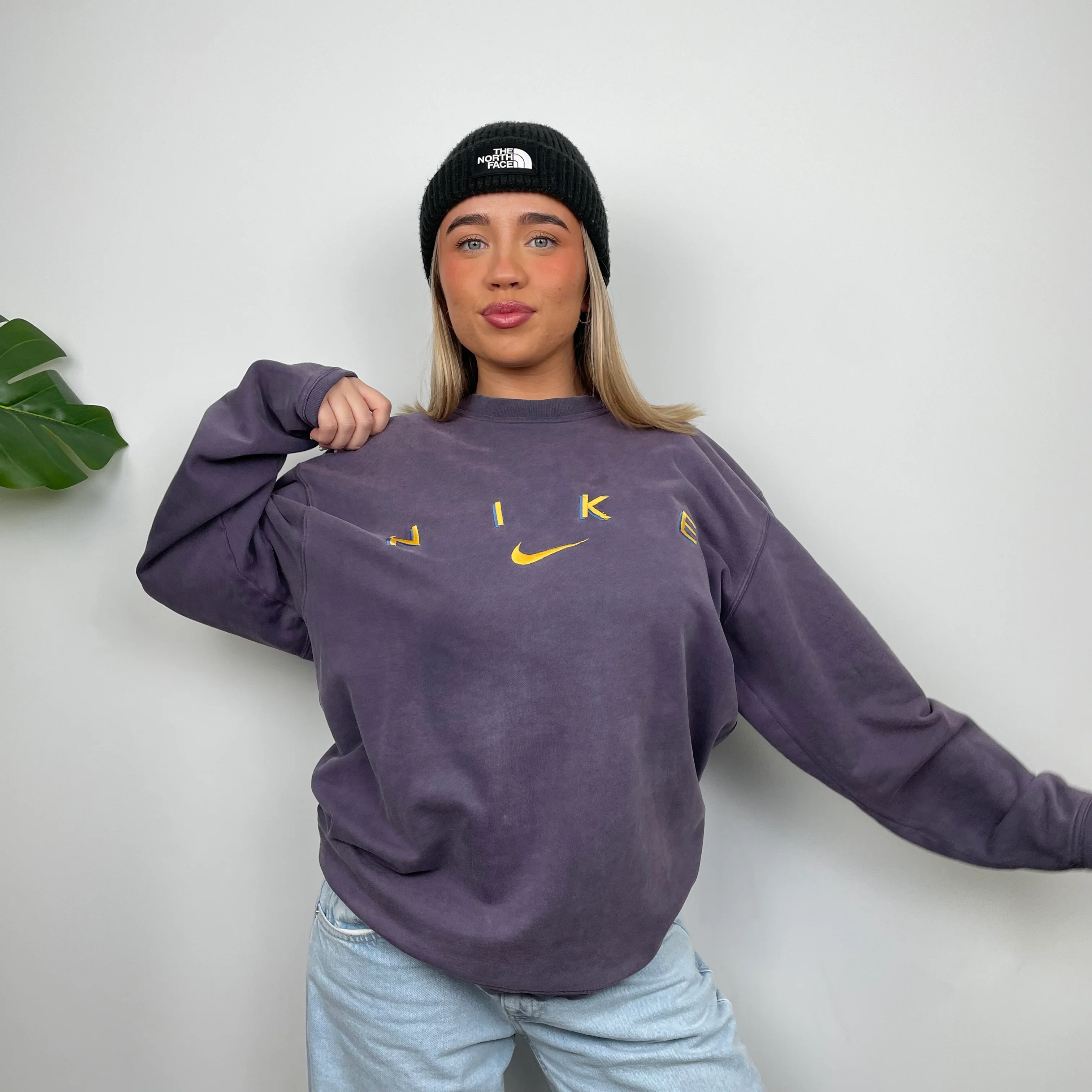 Nike Navy Embroidered Spell Out Sweatshirt (L) - Image 3
