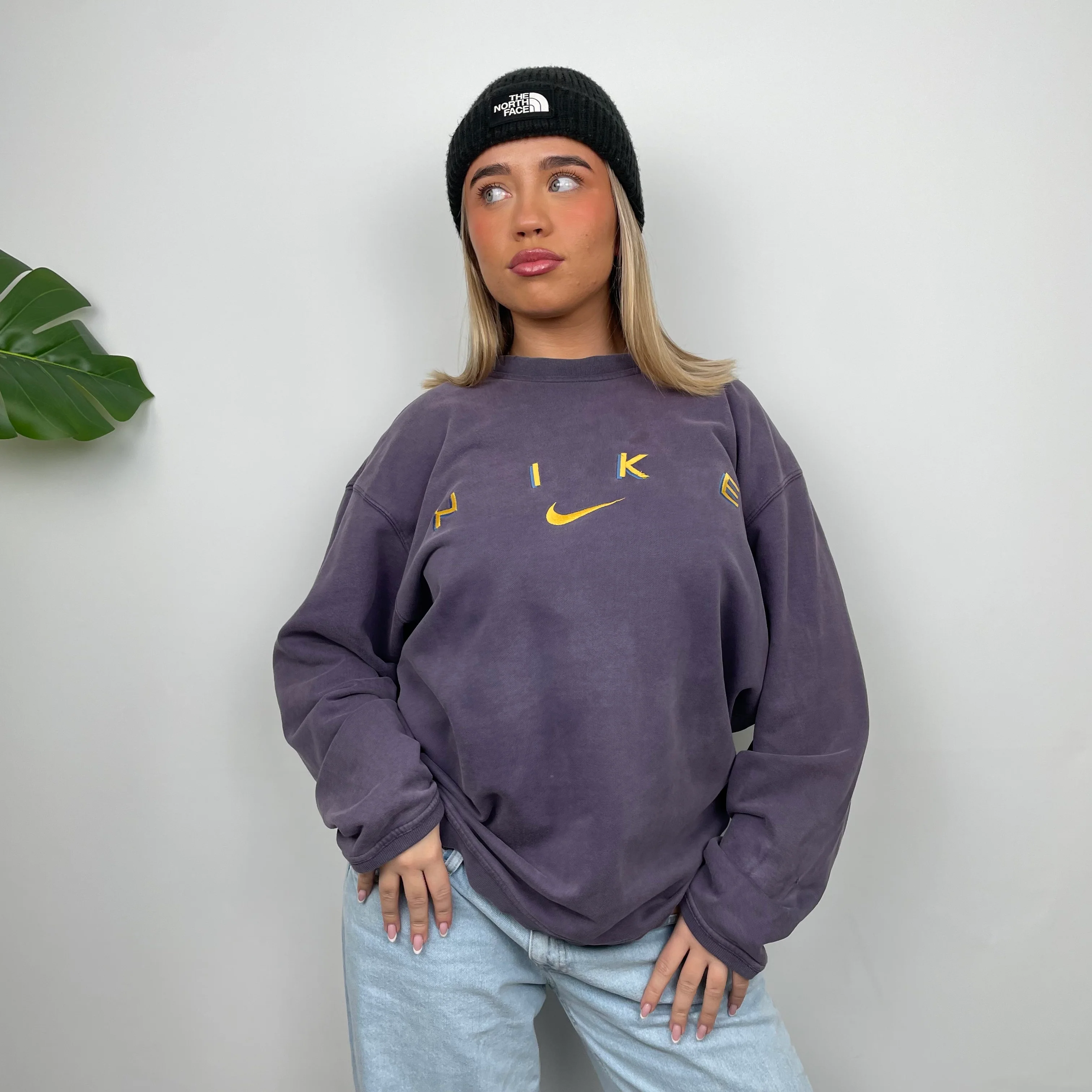 Nike Navy Embroidered Spell Out Sweatshirt (L) - Image 4
