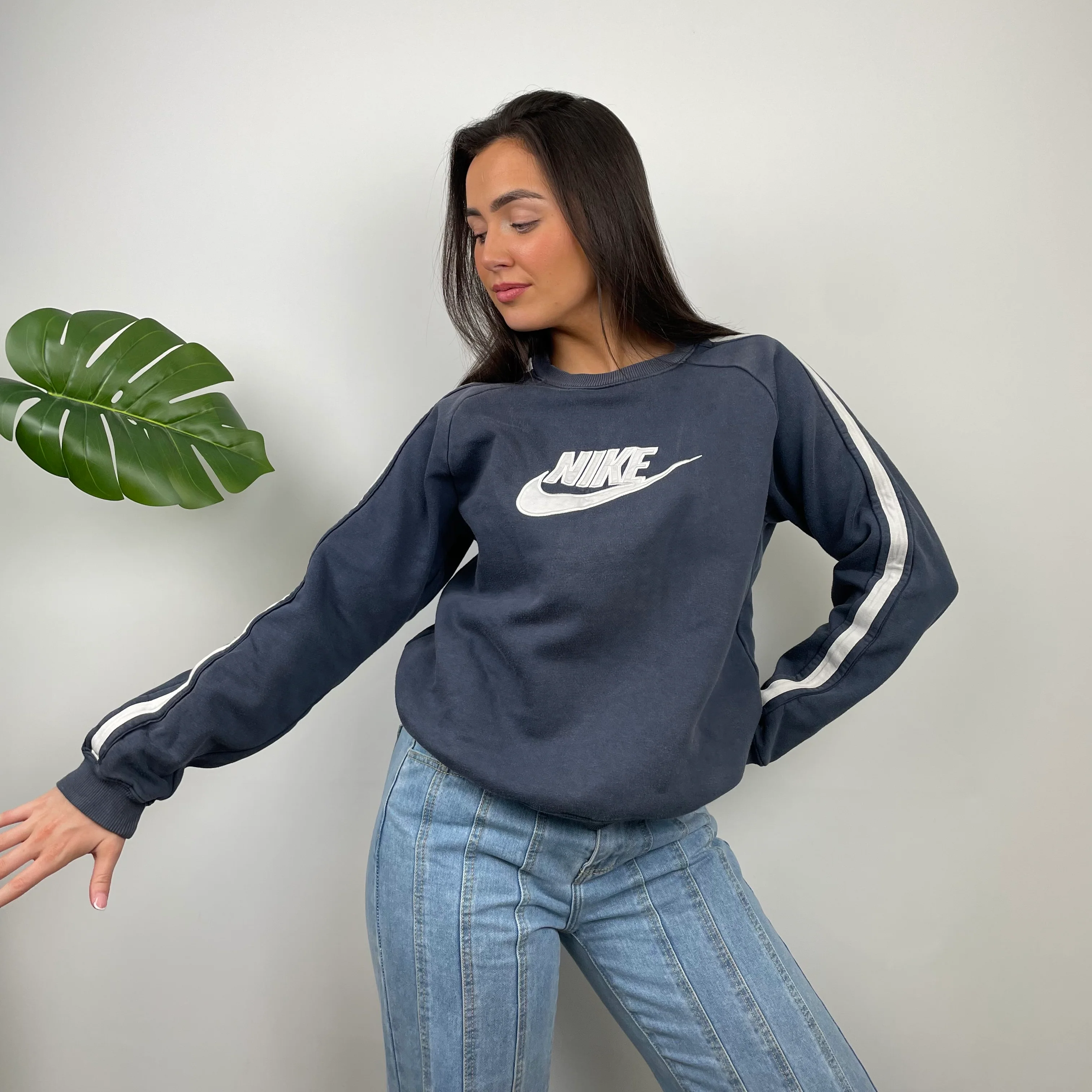 Nike Navy Embroidered Spell Out Sweatshirt (S) - Image 2
