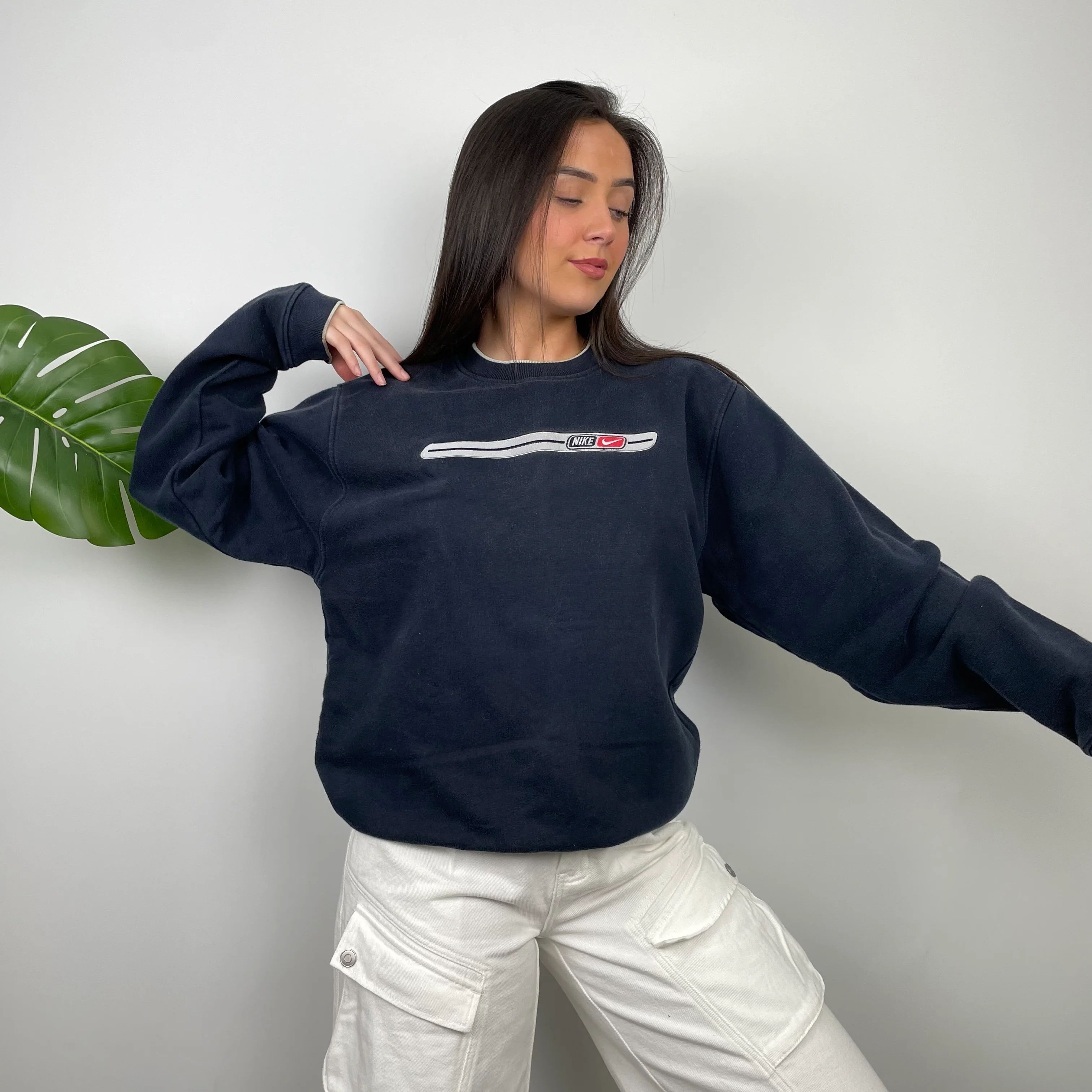 Nike Navy Embroidered Spell Out Sweatshirt (M) - Image 3