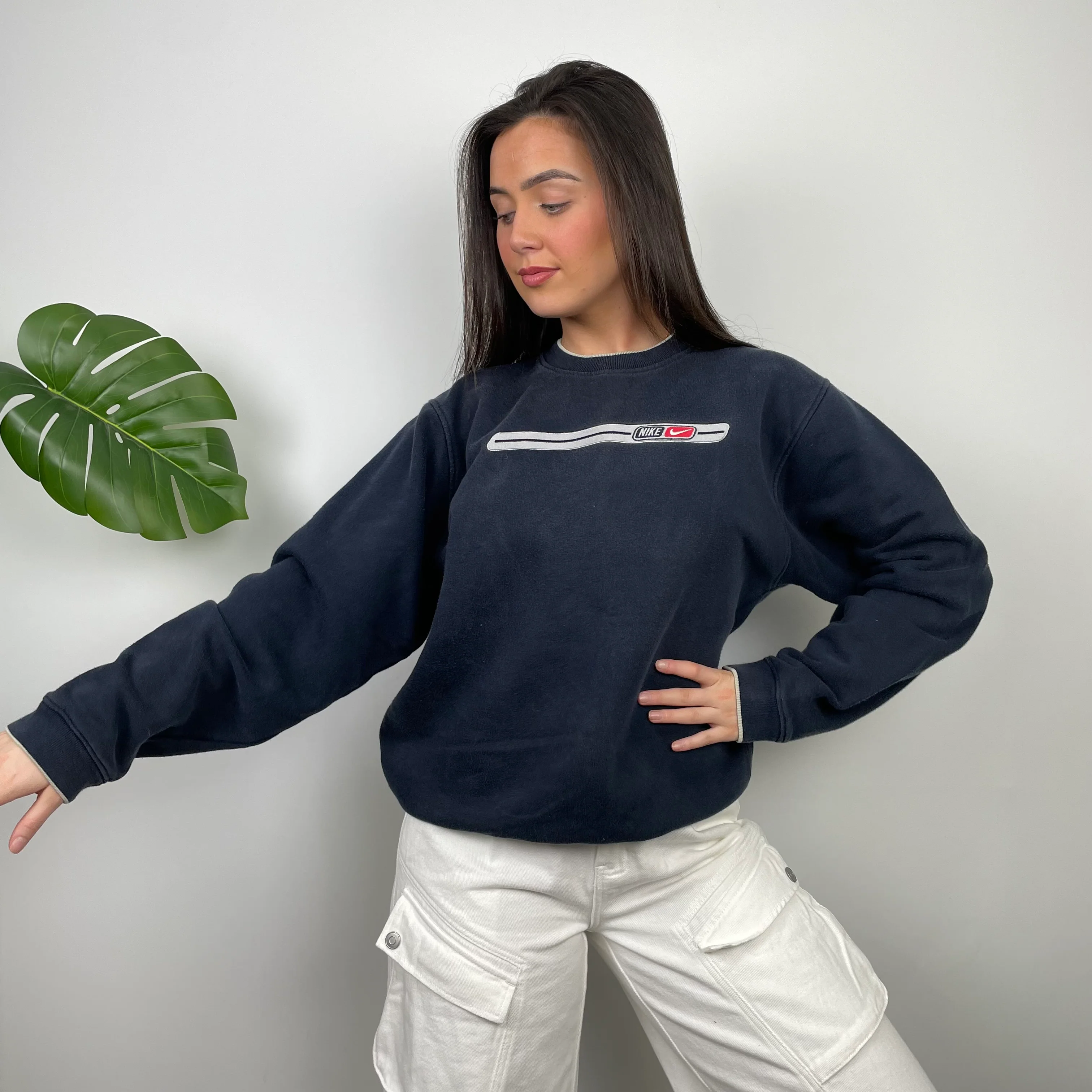 Nike Navy Embroidered Spell Out Sweatshirt (M) - Image 5