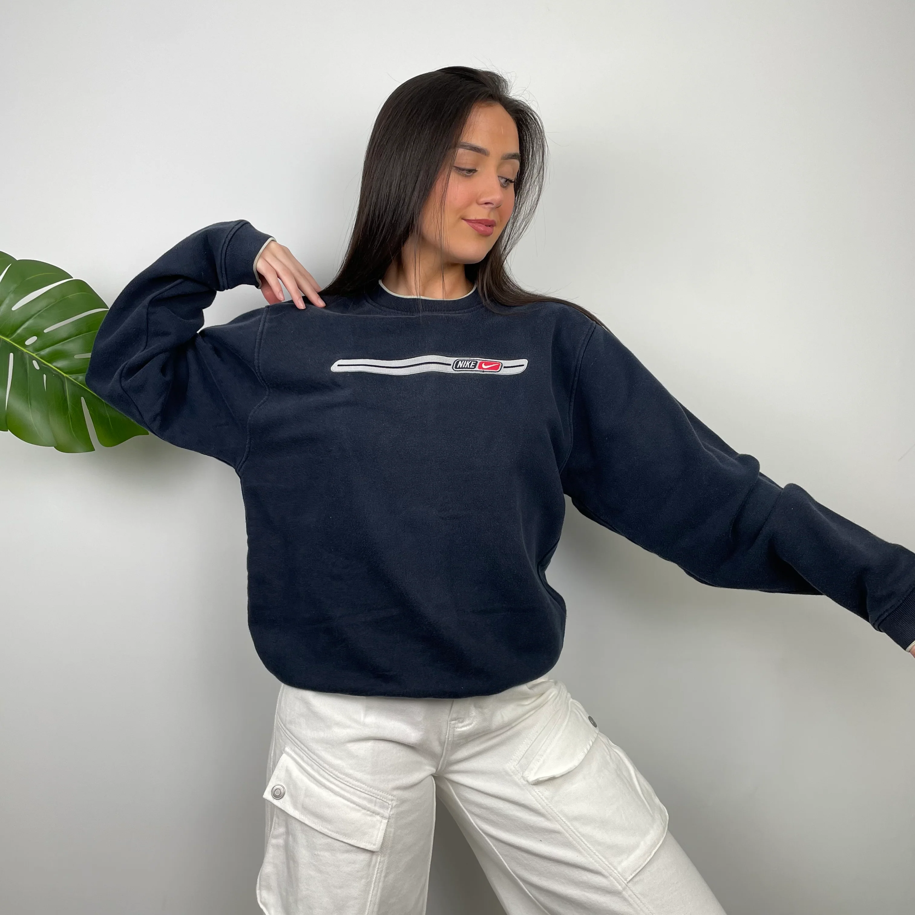 Nike Navy Embroidered Spell Out Sweatshirt (M) - Image 6
