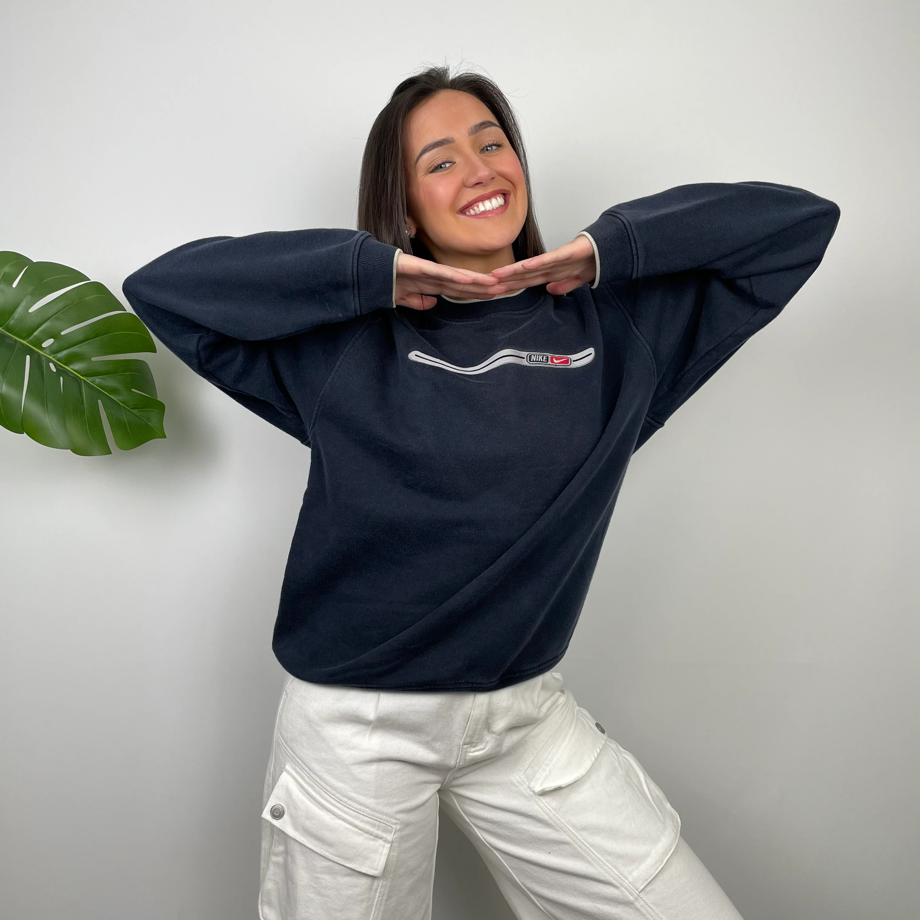Nike Navy Embroidered Spell Out Sweatshirt (M) - Image 7
