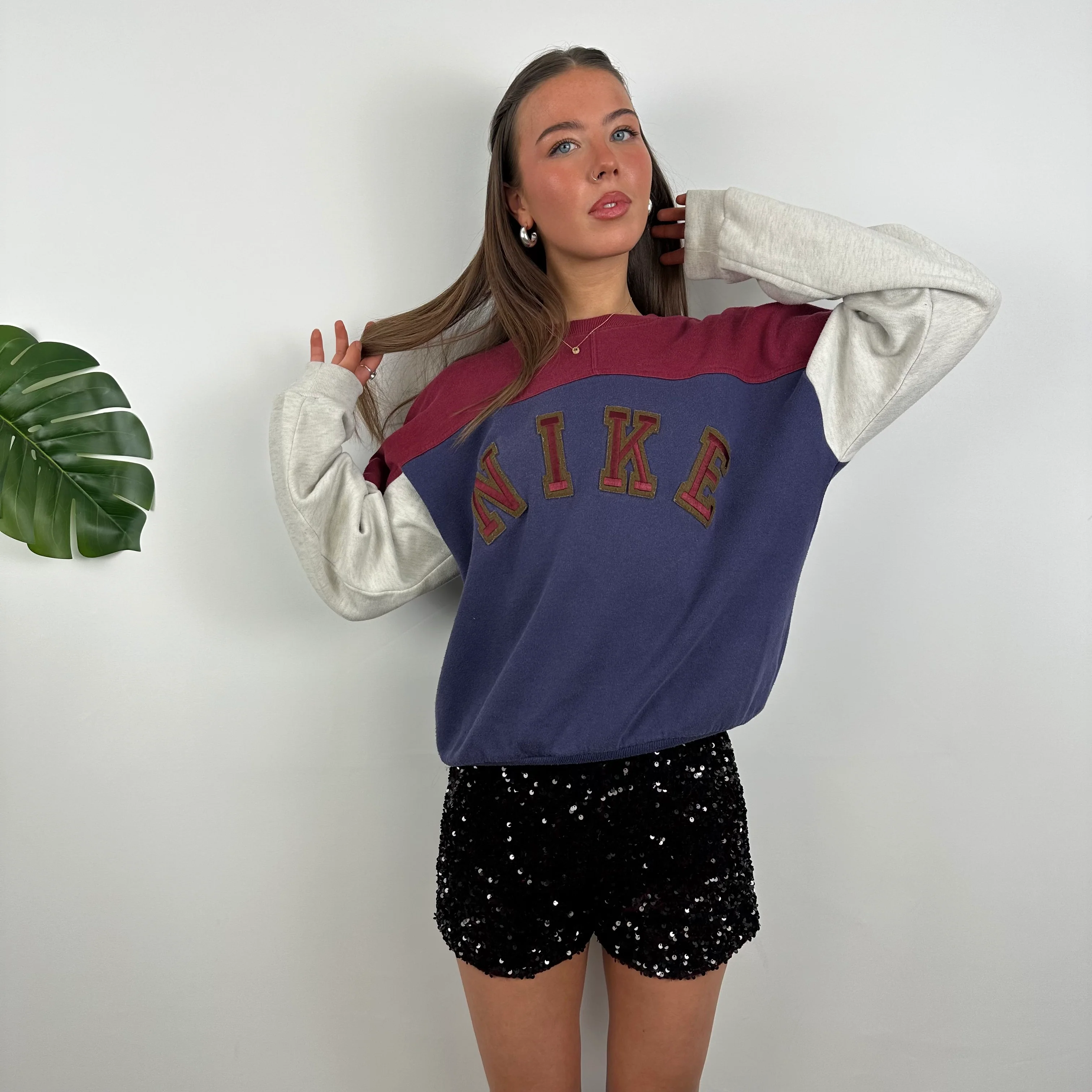 Nike Purple Embroidered Spell Out Sweatshirt (M) - Image 2