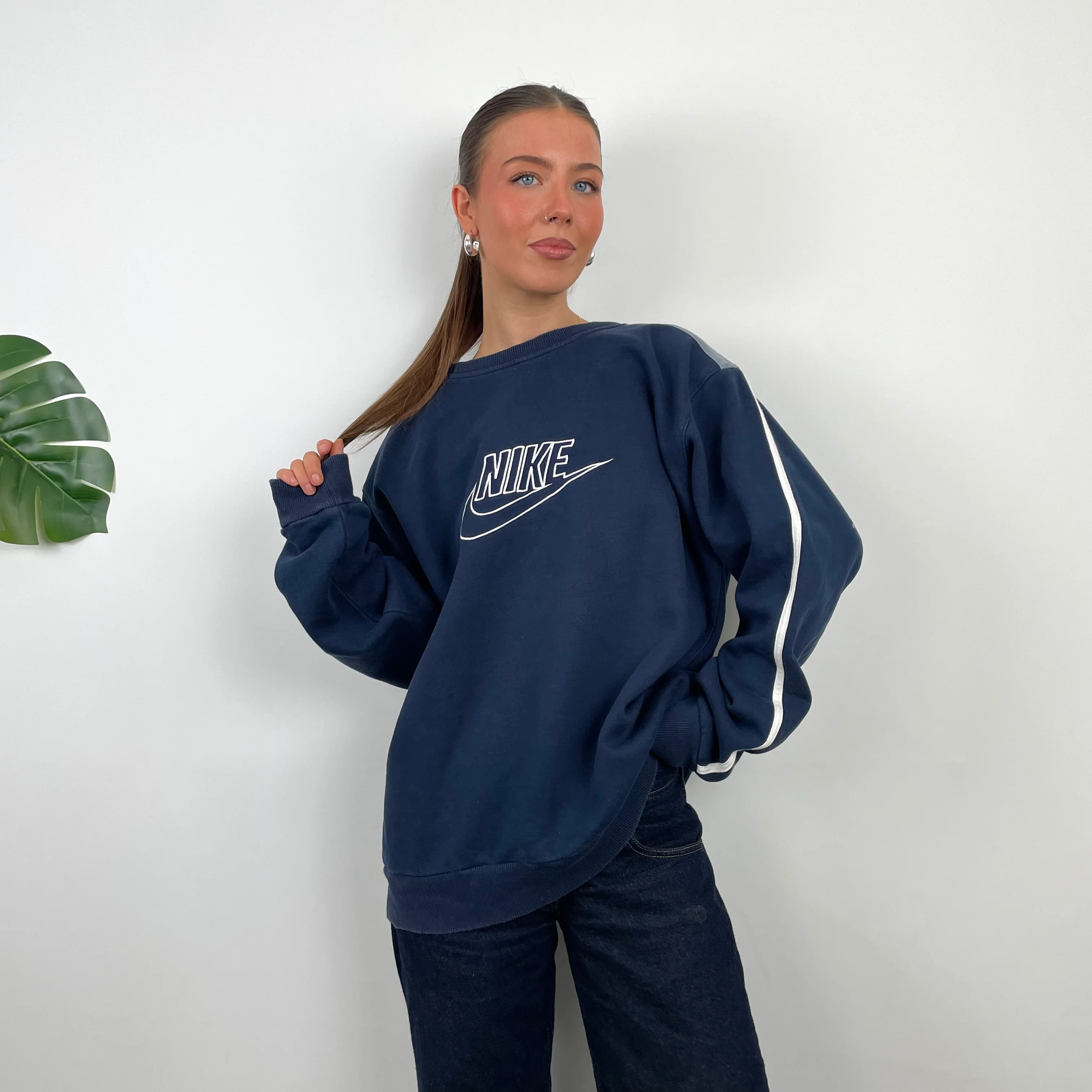 Nike Navy Embroidered Spell Out Sweatshirt (XL)