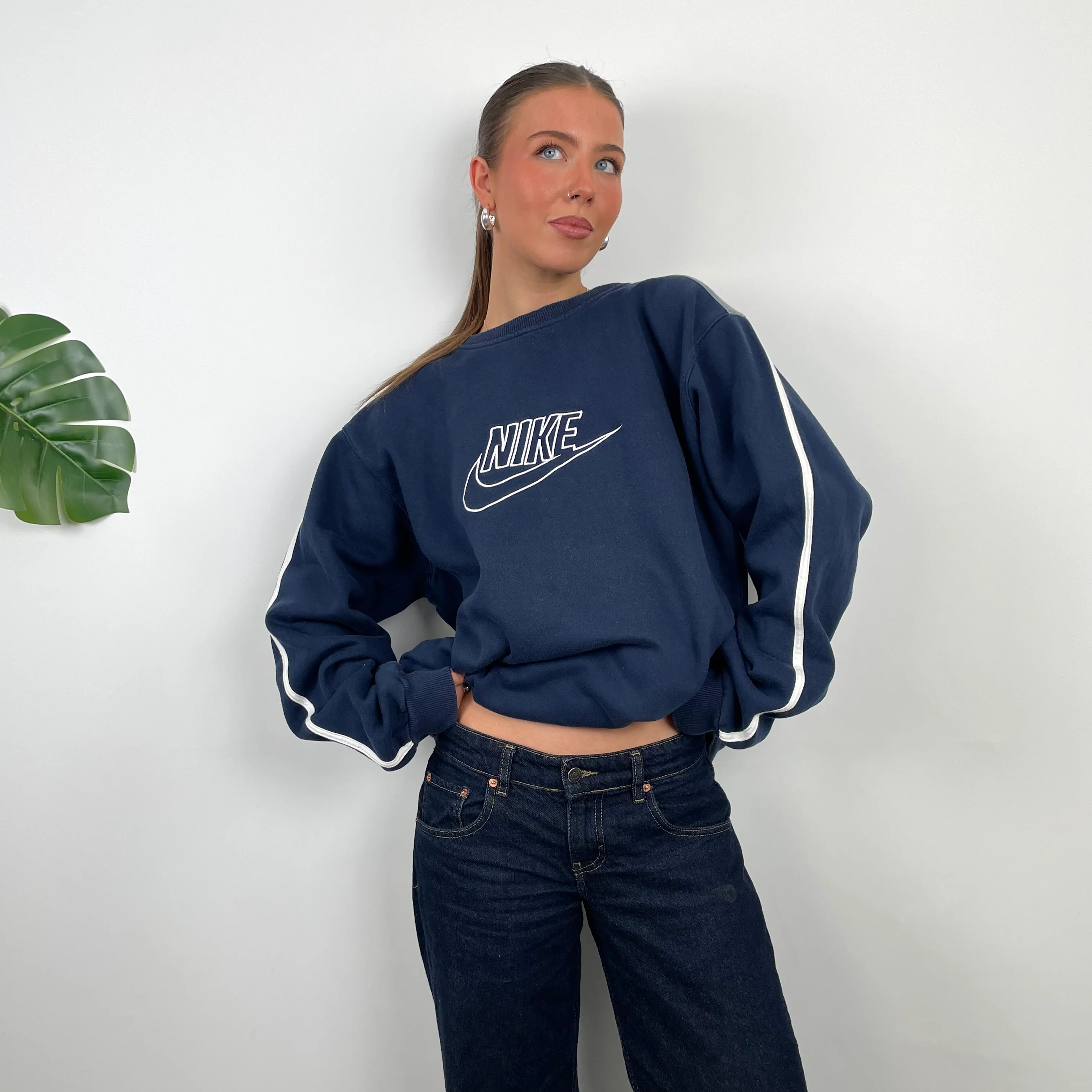 Nike Navy Embroidered Spell Out Sweatshirt (XL) - Image 6