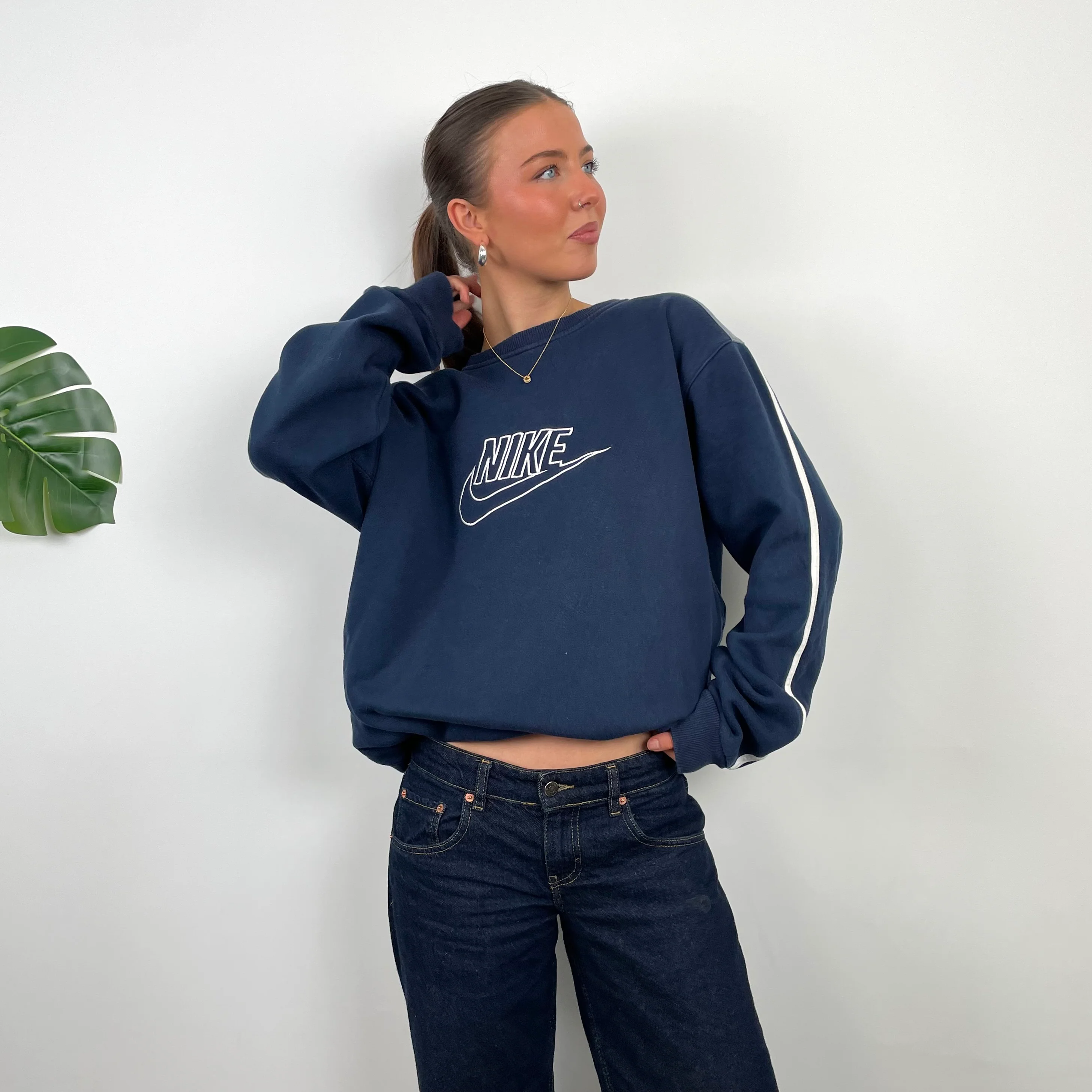 Nike Navy Embroidered Spell Out Sweatshirt (XL) - Image 7
