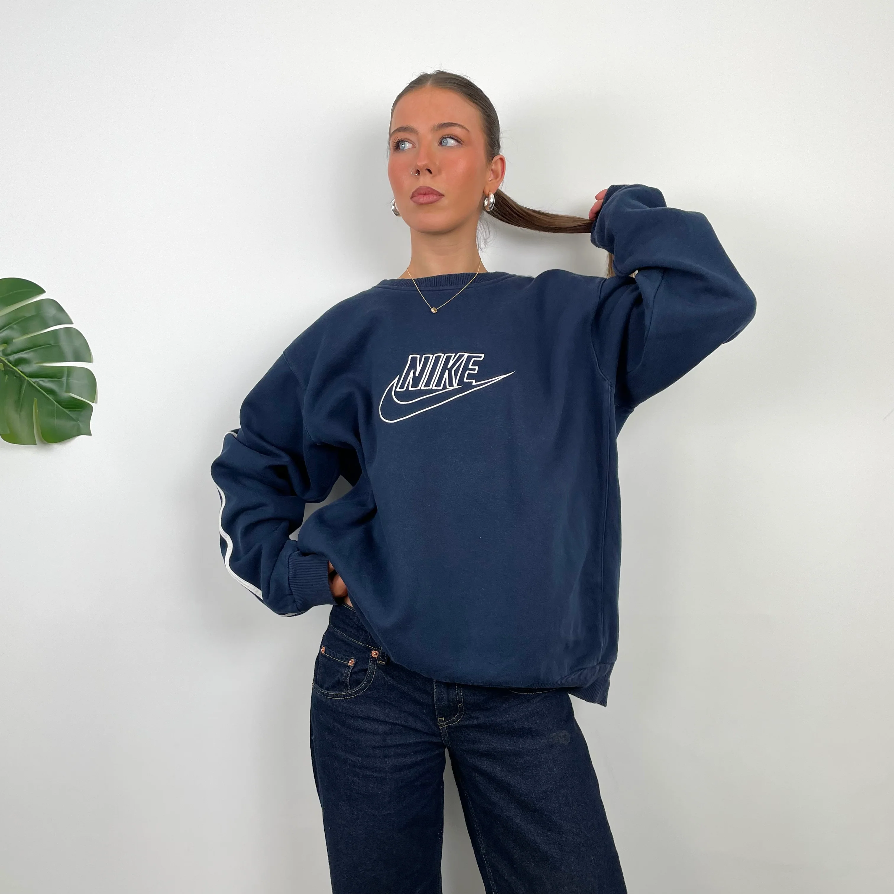Nike Navy Embroidered Spell Out Sweatshirt (XL) - Image 8