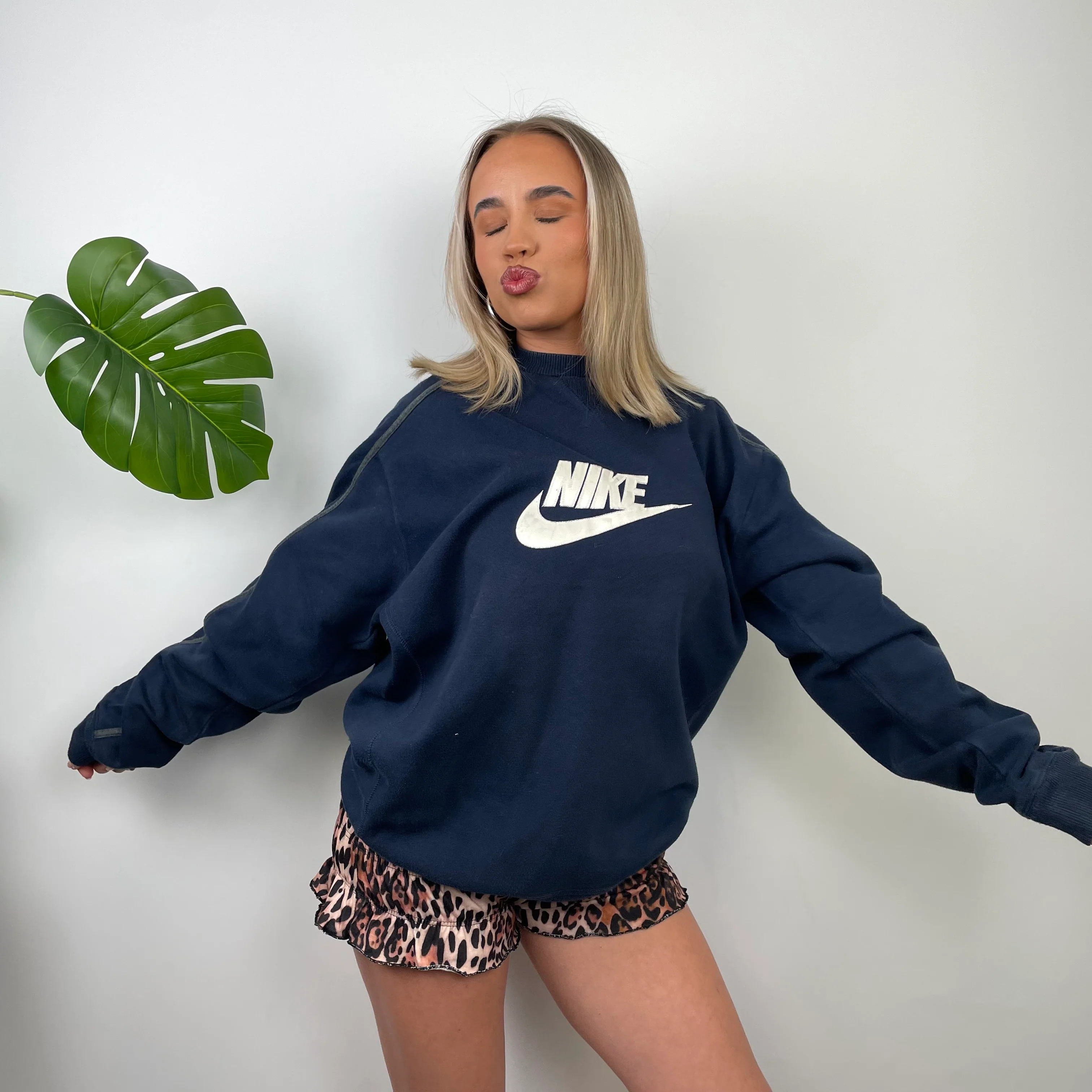 Nike Navy Embroidered Spell Out Sweatshirt (L)