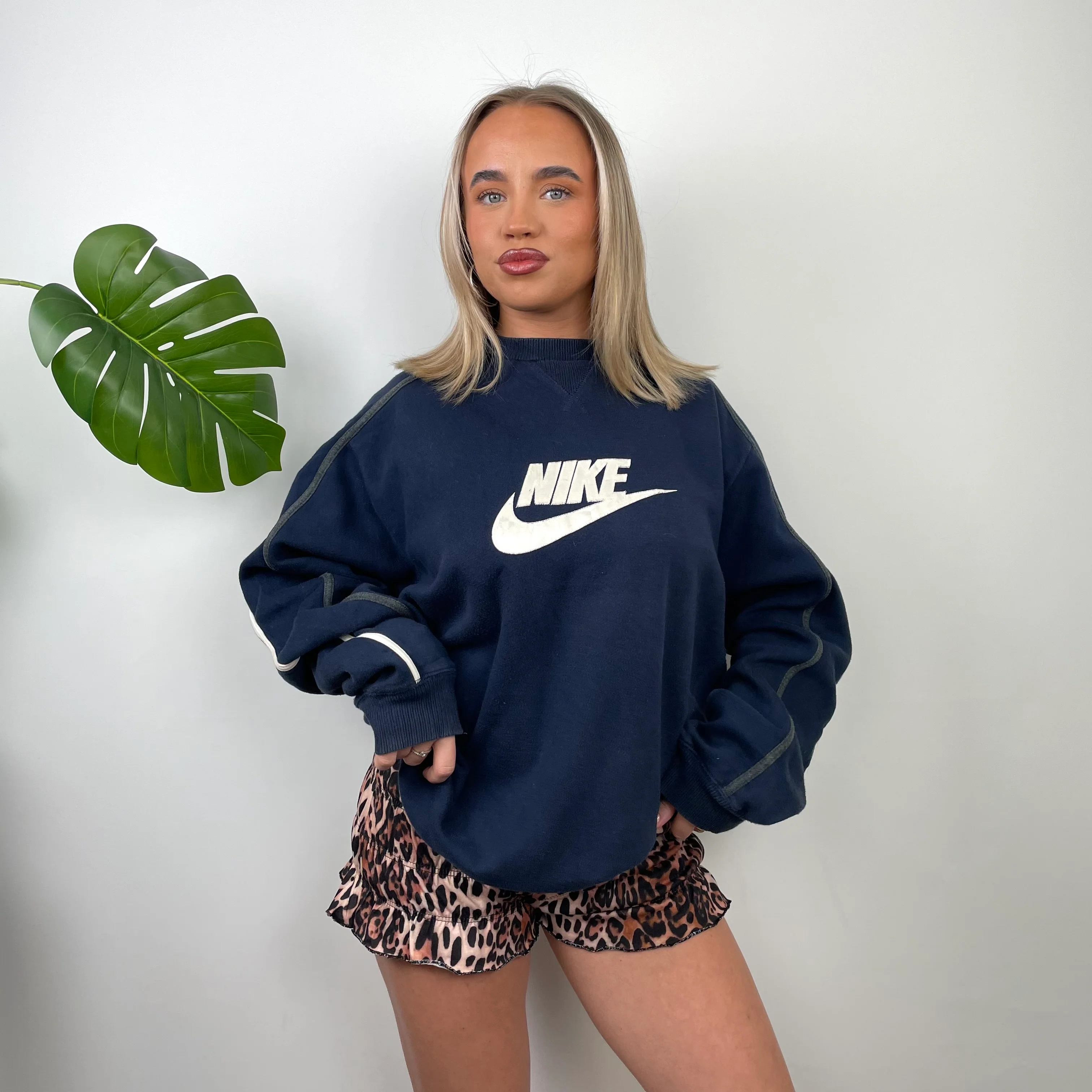 Nike Navy Embroidered Spell Out Sweatshirt (L) - Image 2