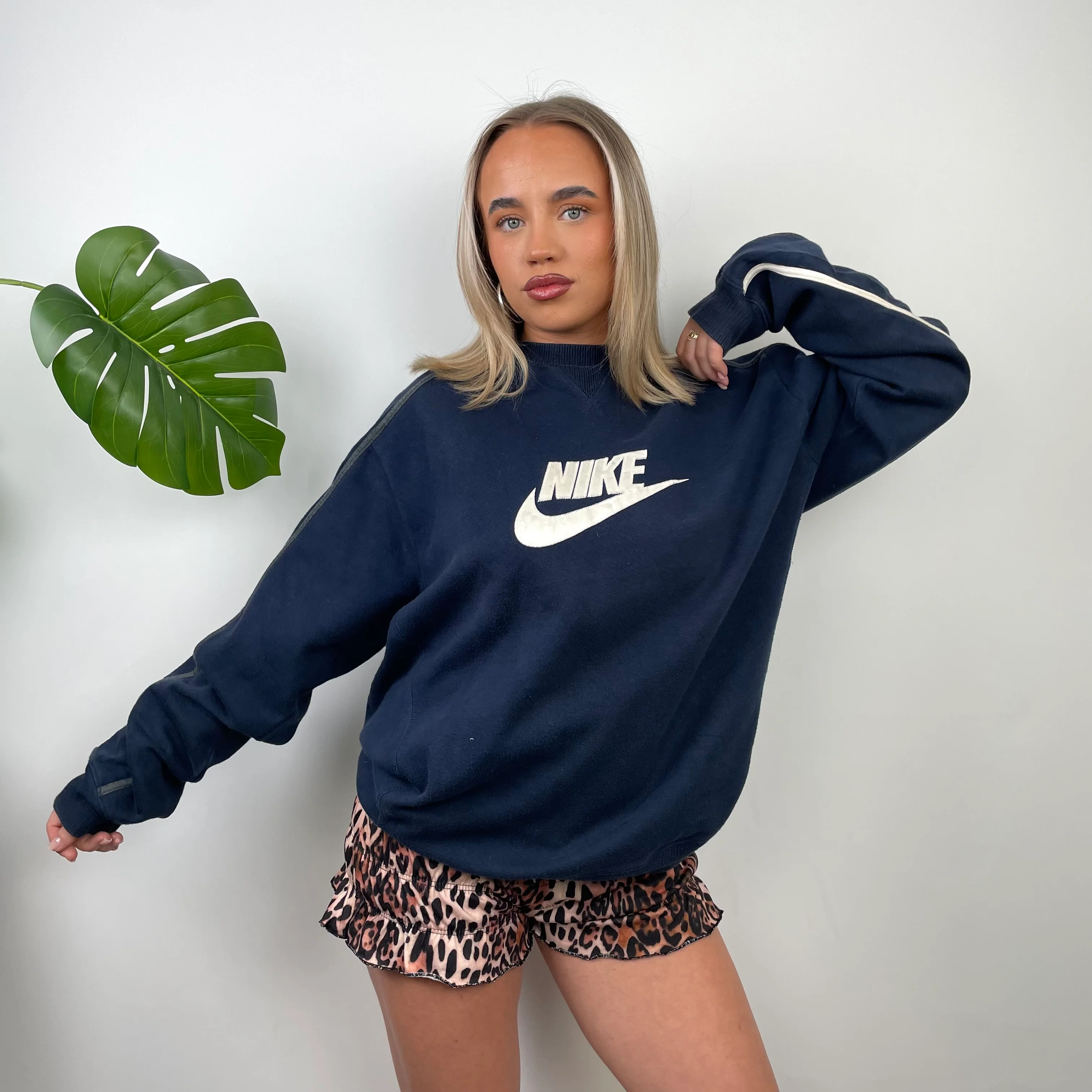 Nike Navy Embroidered Spell Out Sweatshirt (L) - Image 3