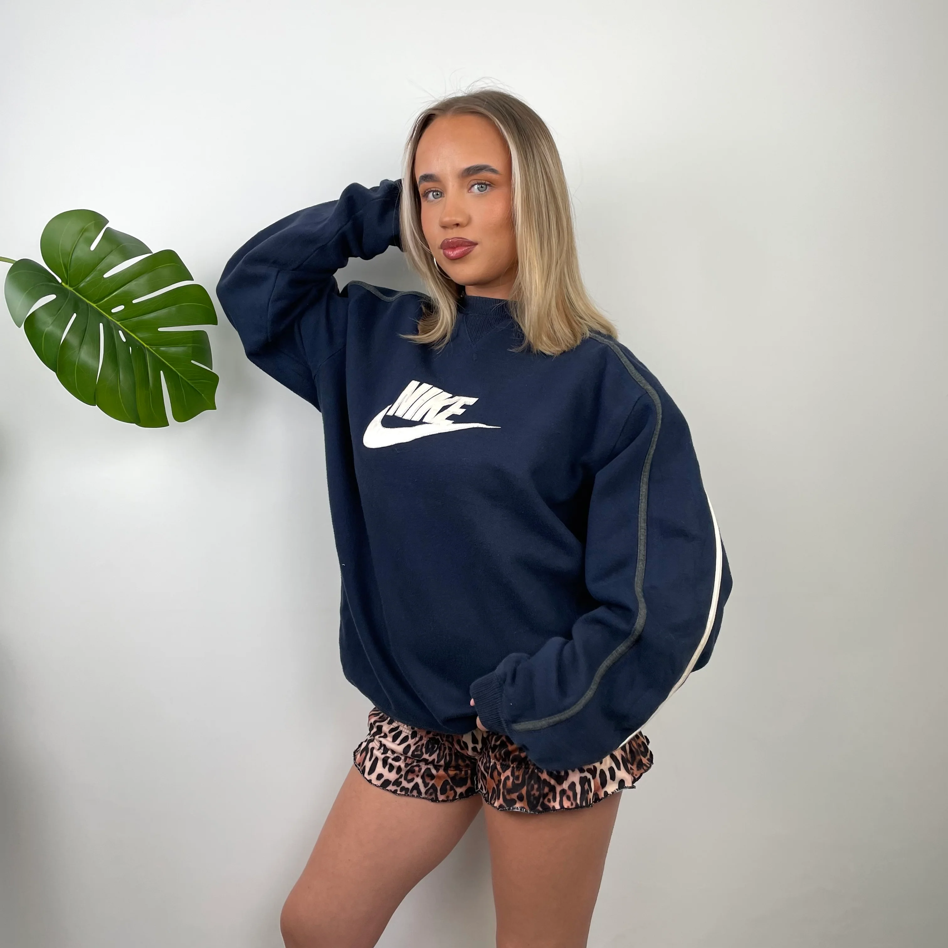 Nike Navy Embroidered Spell Out Sweatshirt (L) - Image 5