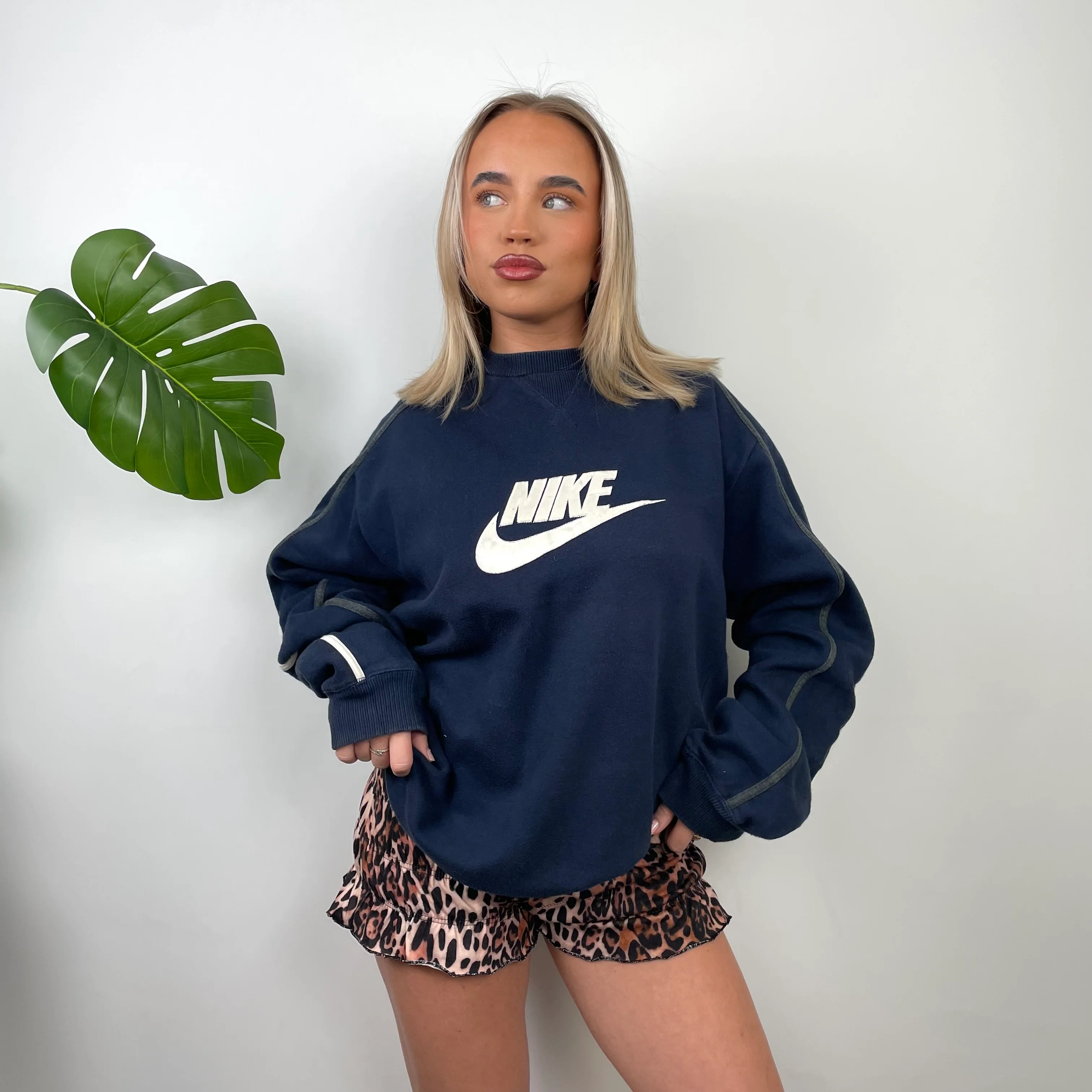 Nike Navy Embroidered Spell Out Sweatshirt (L) - Image 6