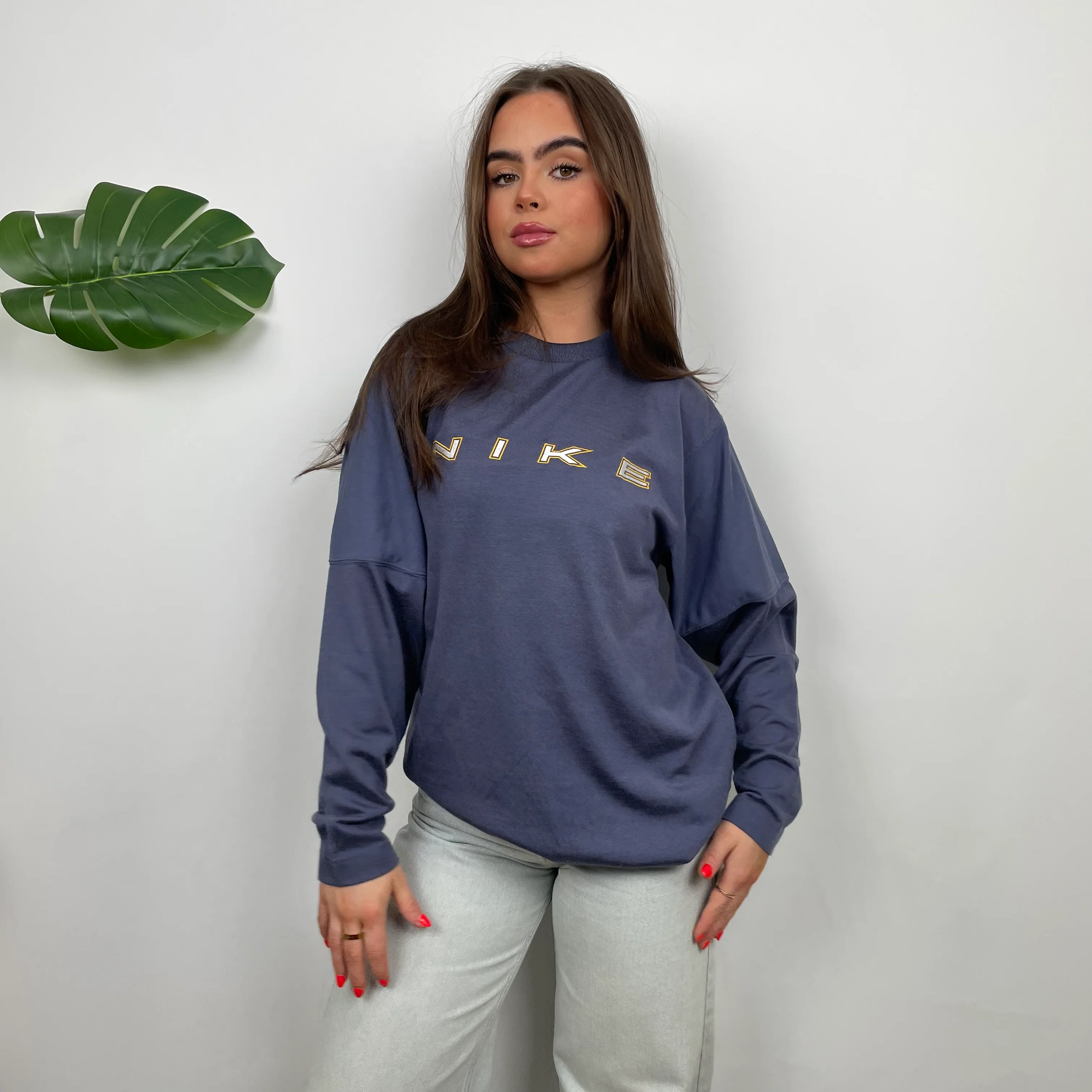 Nike Navy Embroidered Spell Out Sweatshirt (S) - Image 2