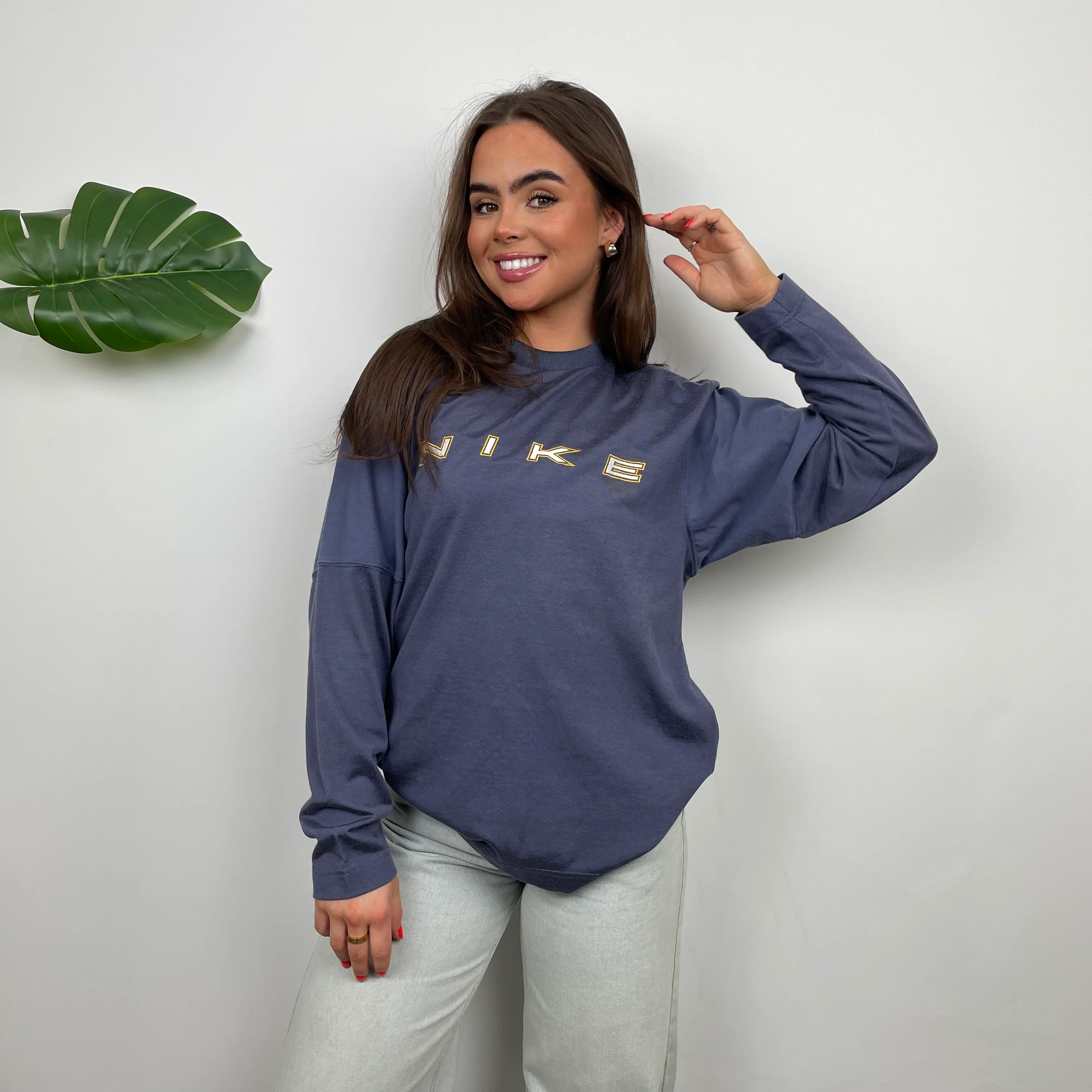 Nike Navy Embroidered Spell Out Sweatshirt (S) - Image 3