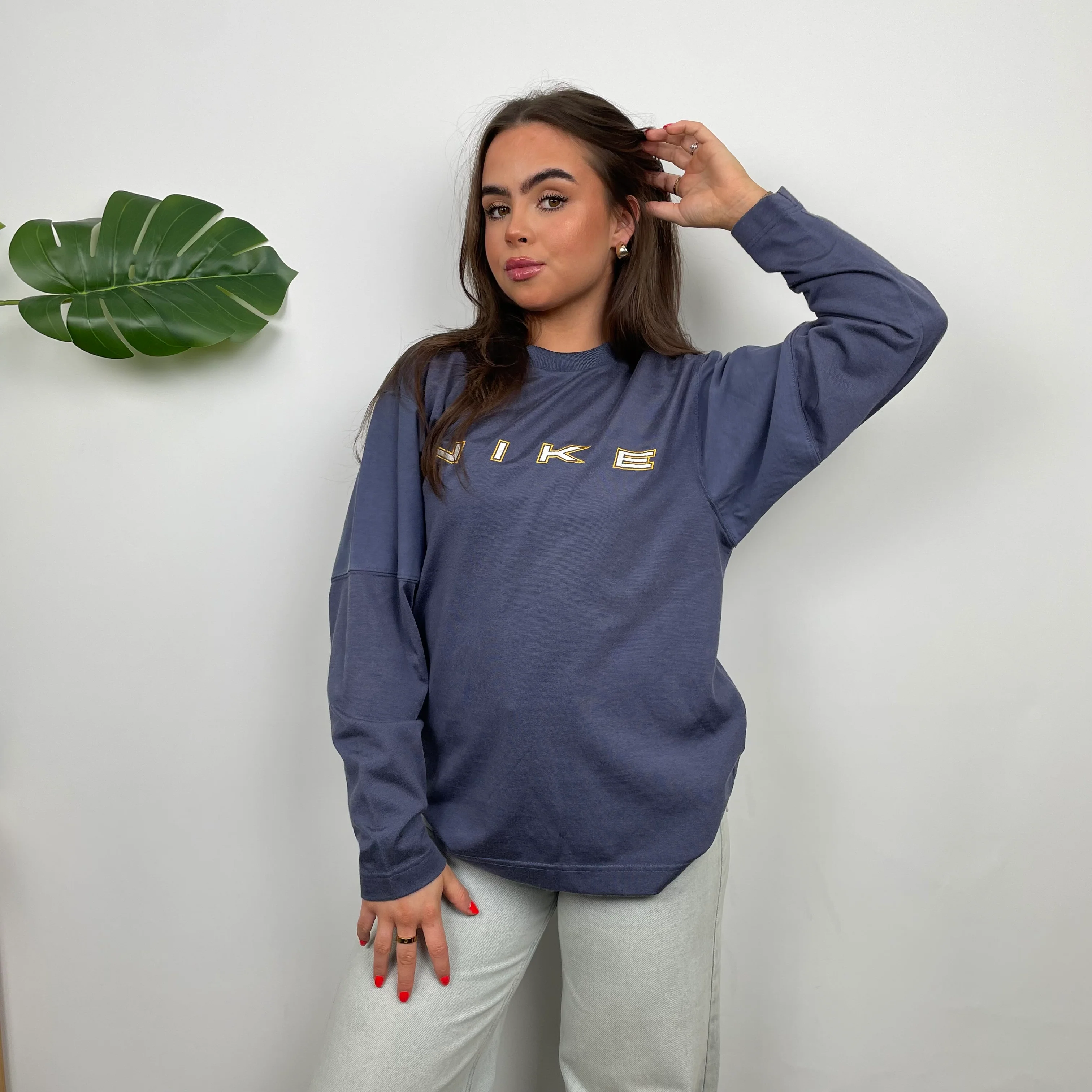 Nike Navy Embroidered Spell Out Sweatshirt (S) - Image 5