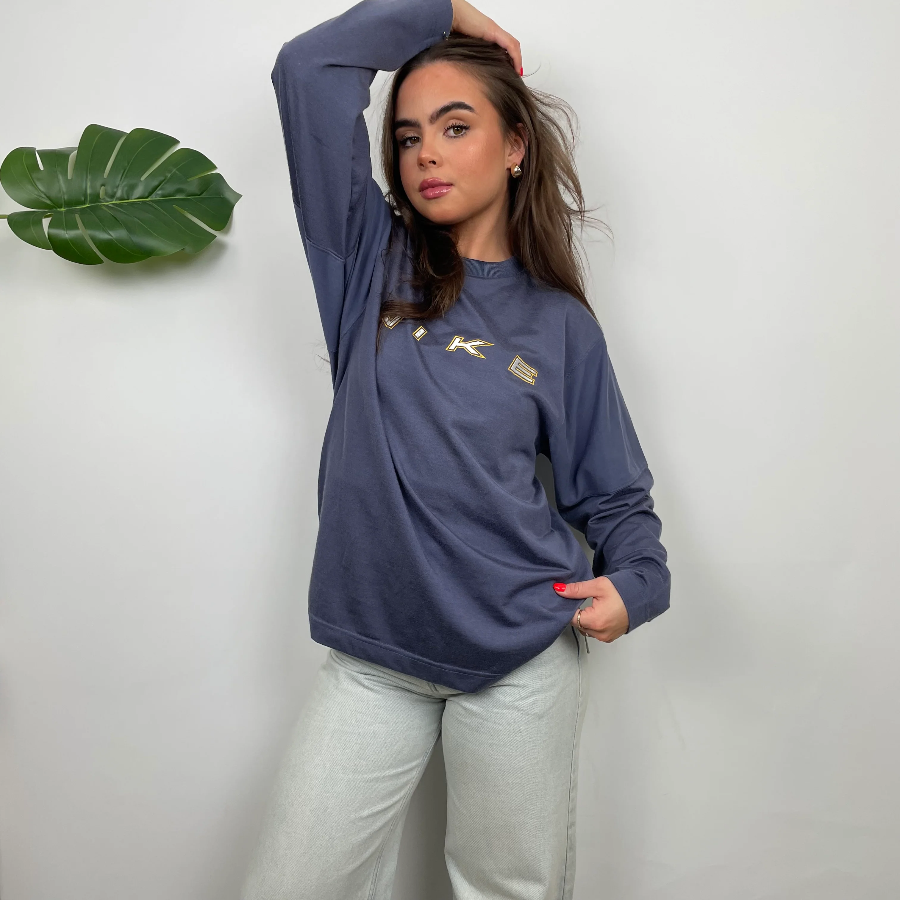 Nike Navy Embroidered Spell Out Sweatshirt (S) - Image 6
