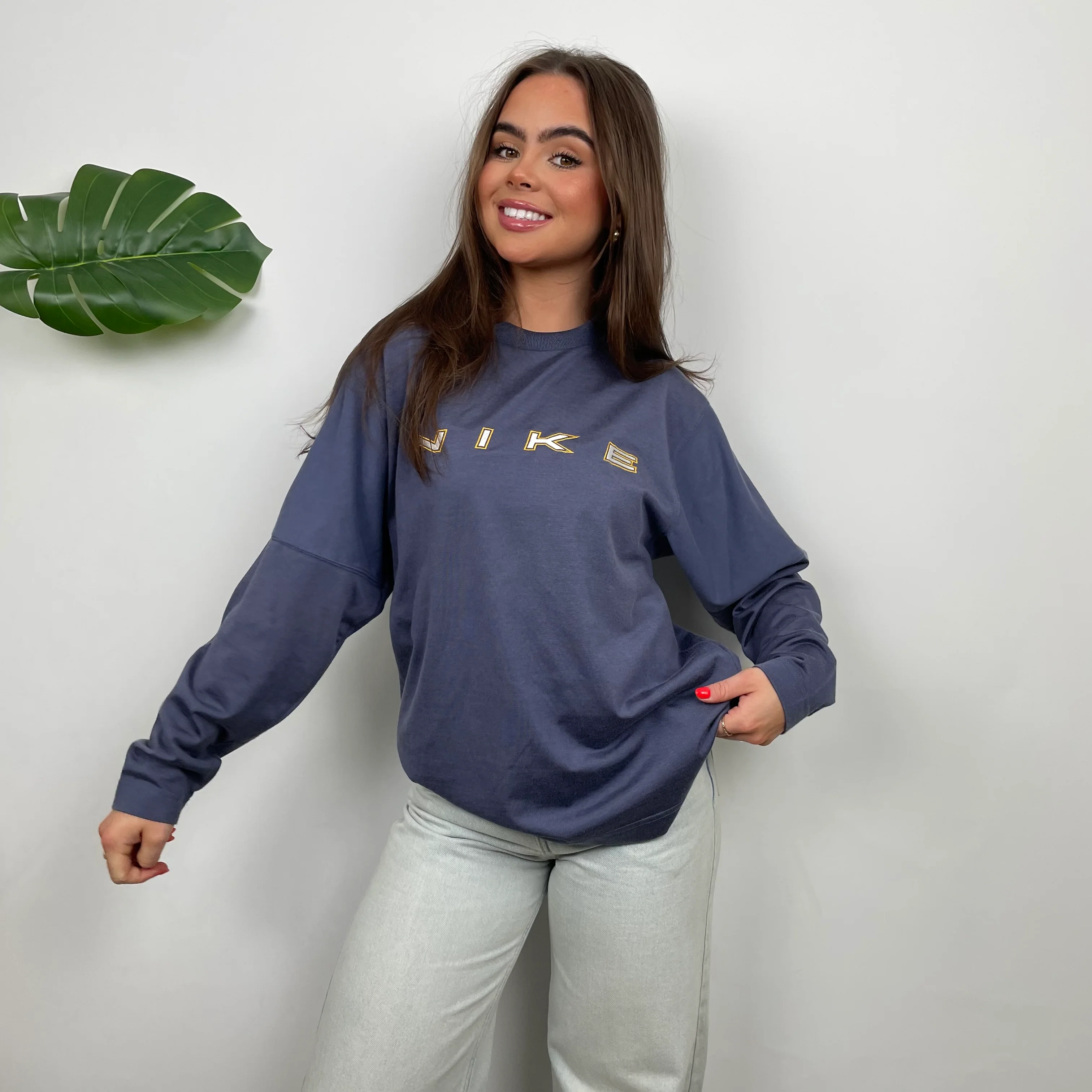 Nike Navy Embroidered Spell Out Sweatshirt (S) - Image 7