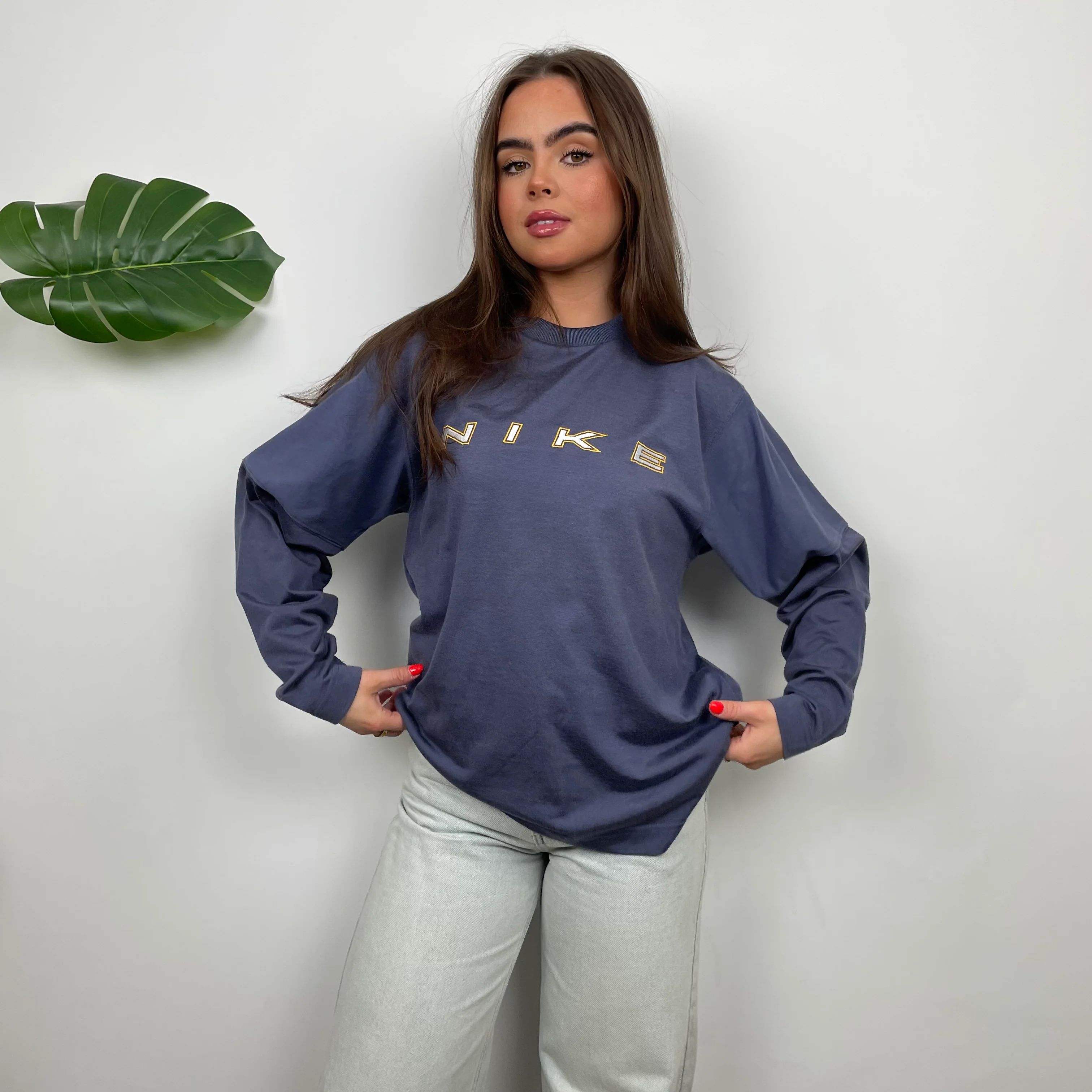 Nike Navy Embroidered Spell Out Sweatshirt (S) - Image 8
