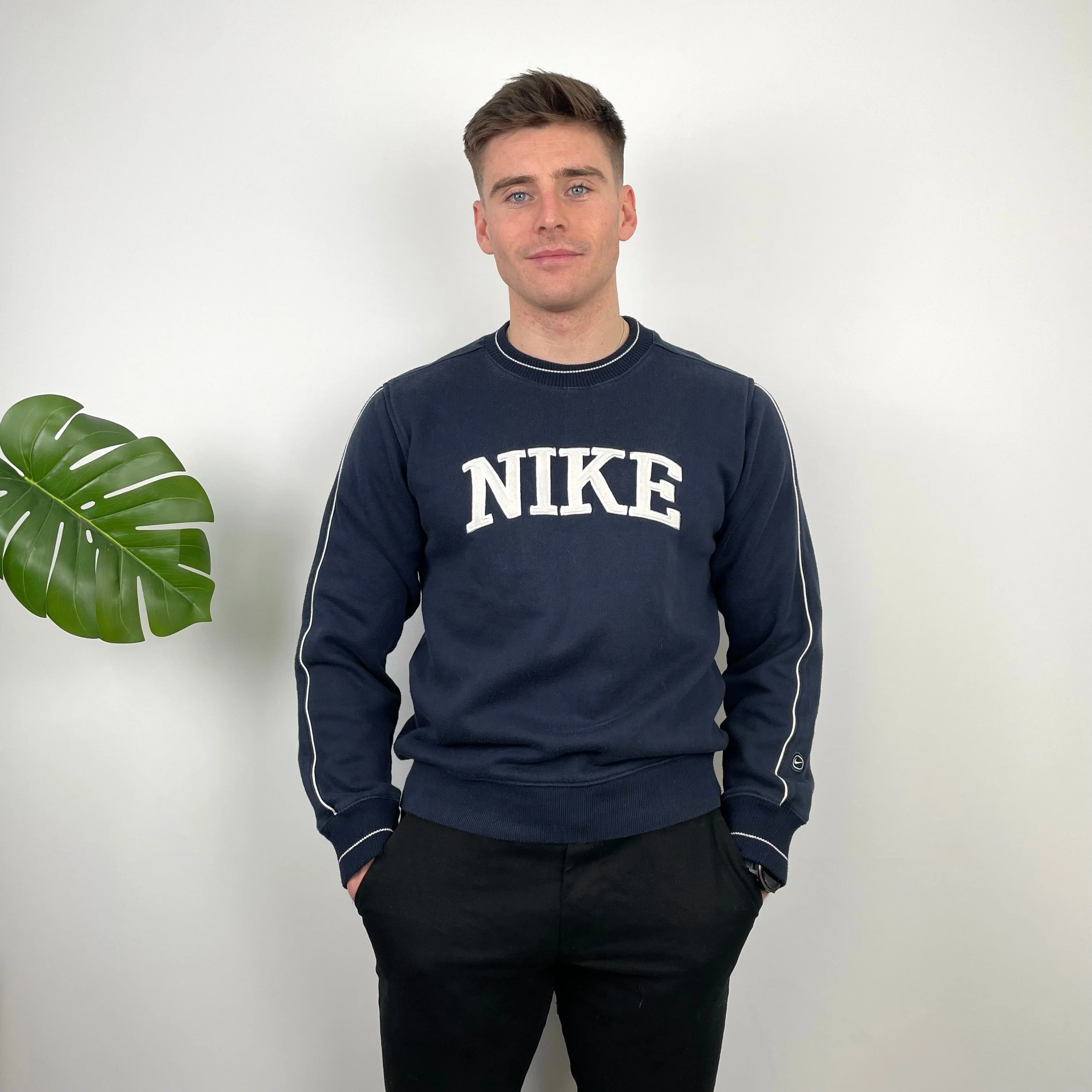 Nike Navy Embroidered Spell Out Sweatshirt (L) - Image 3
