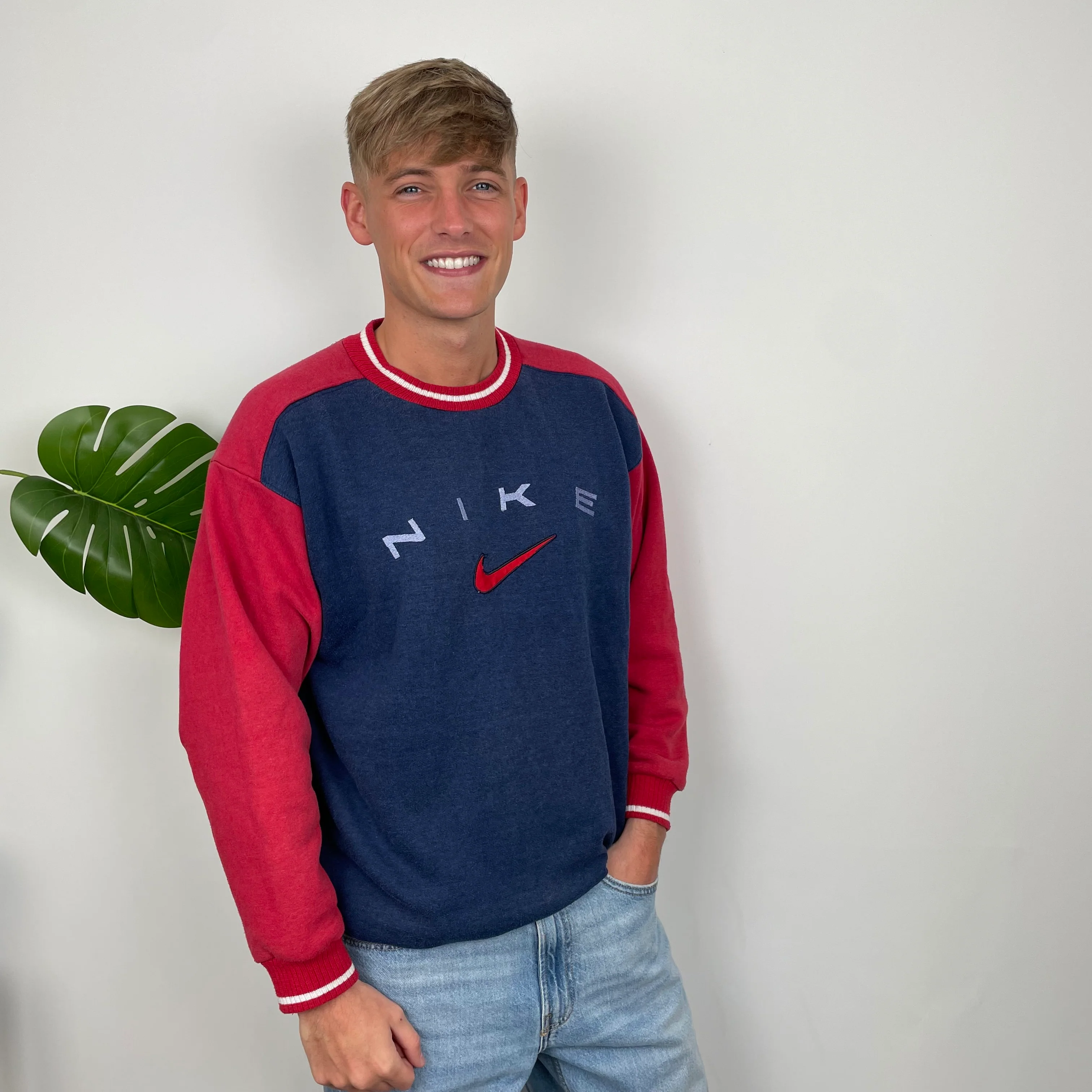 Nike Navy Embroidered Spell Out Sweatshirt (L) - Image 4