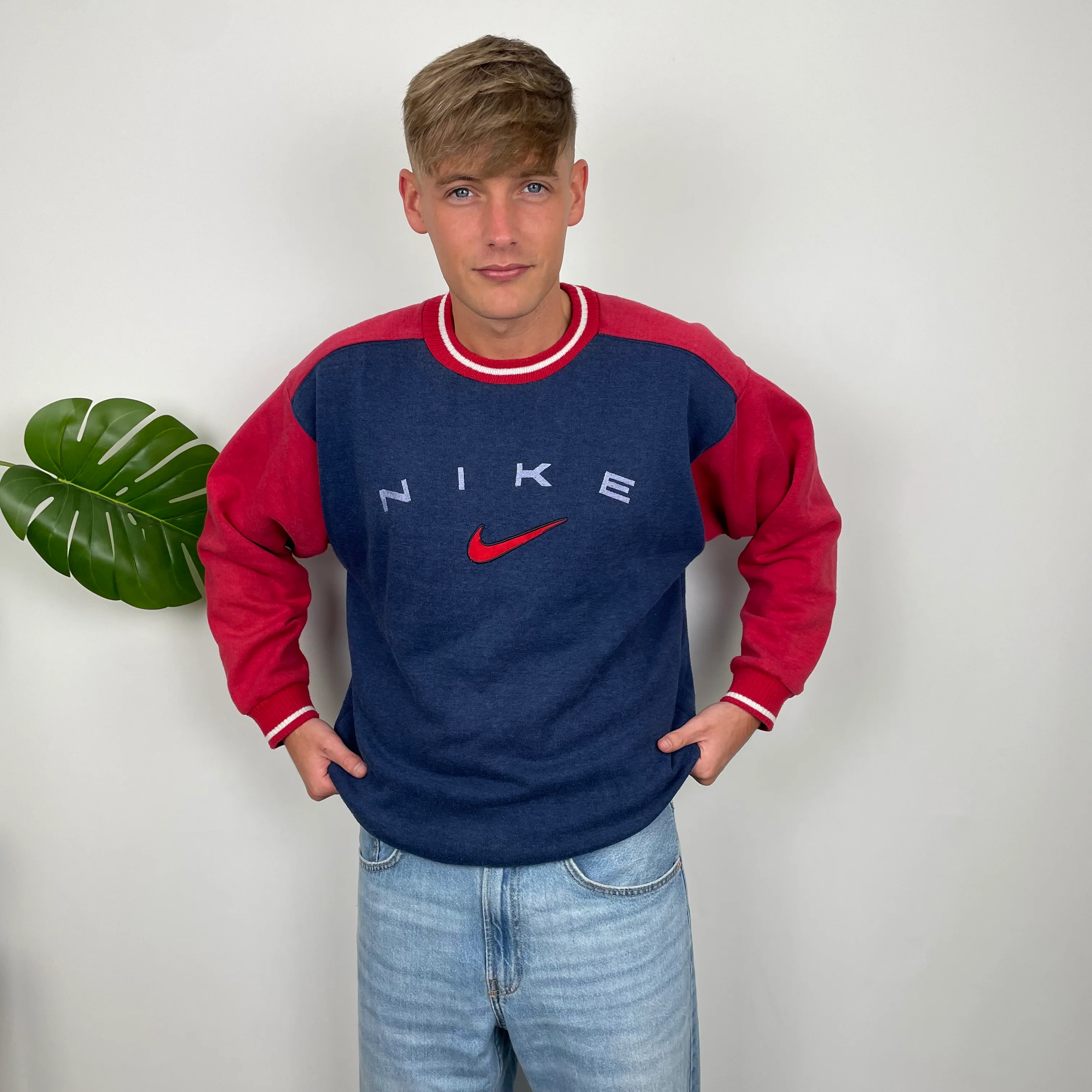 Nike Navy Embroidered Spell Out Sweatshirt (L) - Image 5