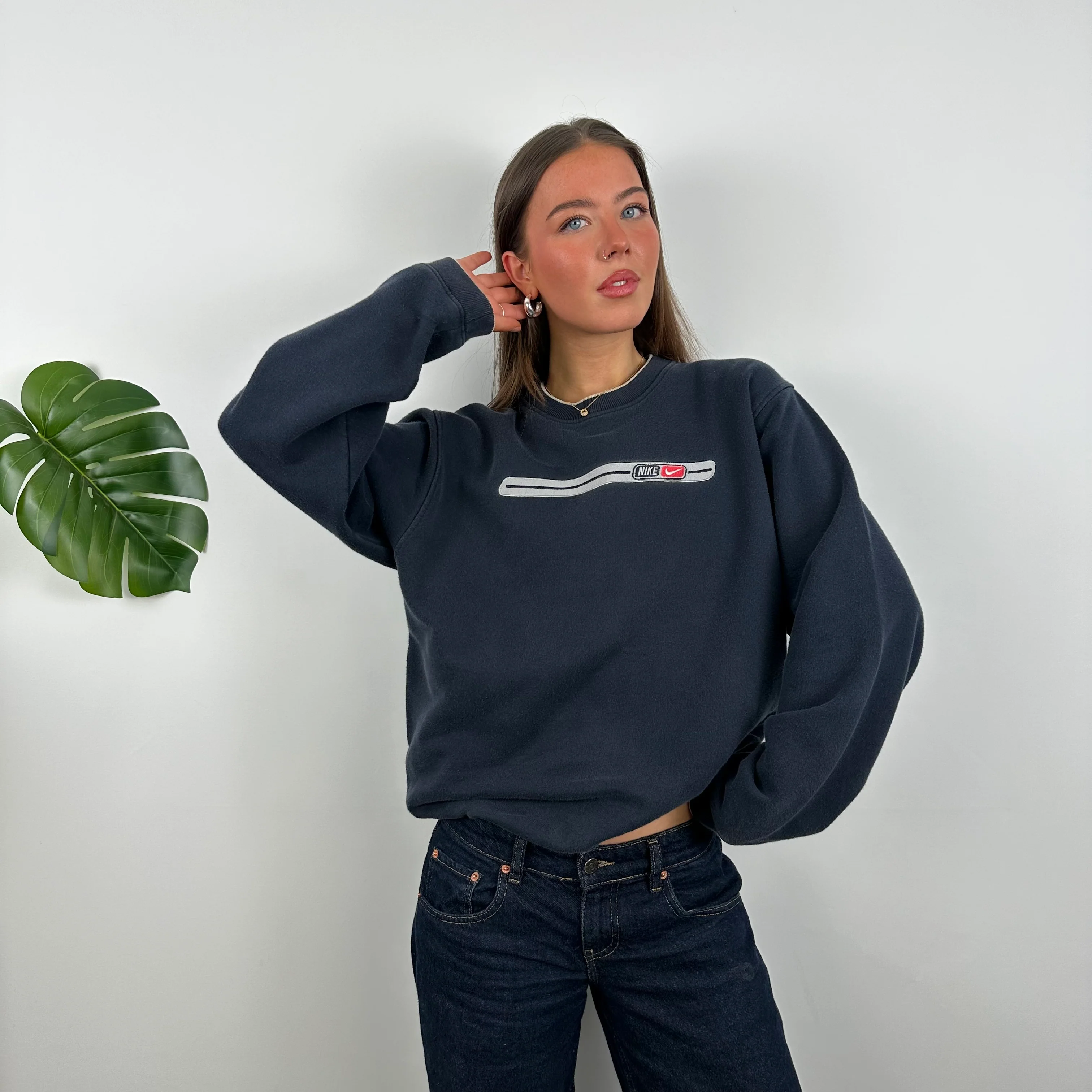 Nike Navy Embroidered Spell Out Sweatshirt (M) - Image 2