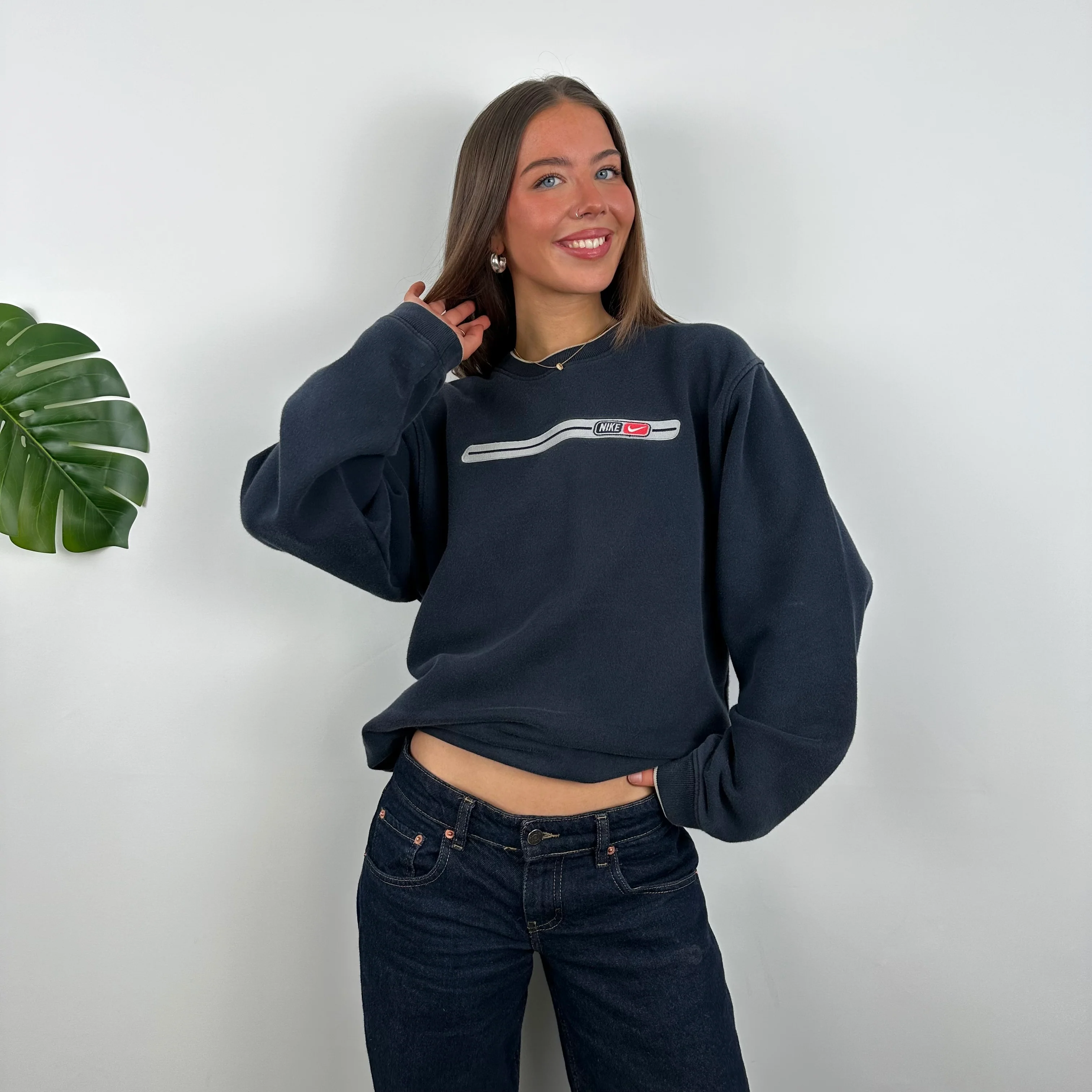 Nike Navy Embroidered Spell Out Sweatshirt (M) - Image 3