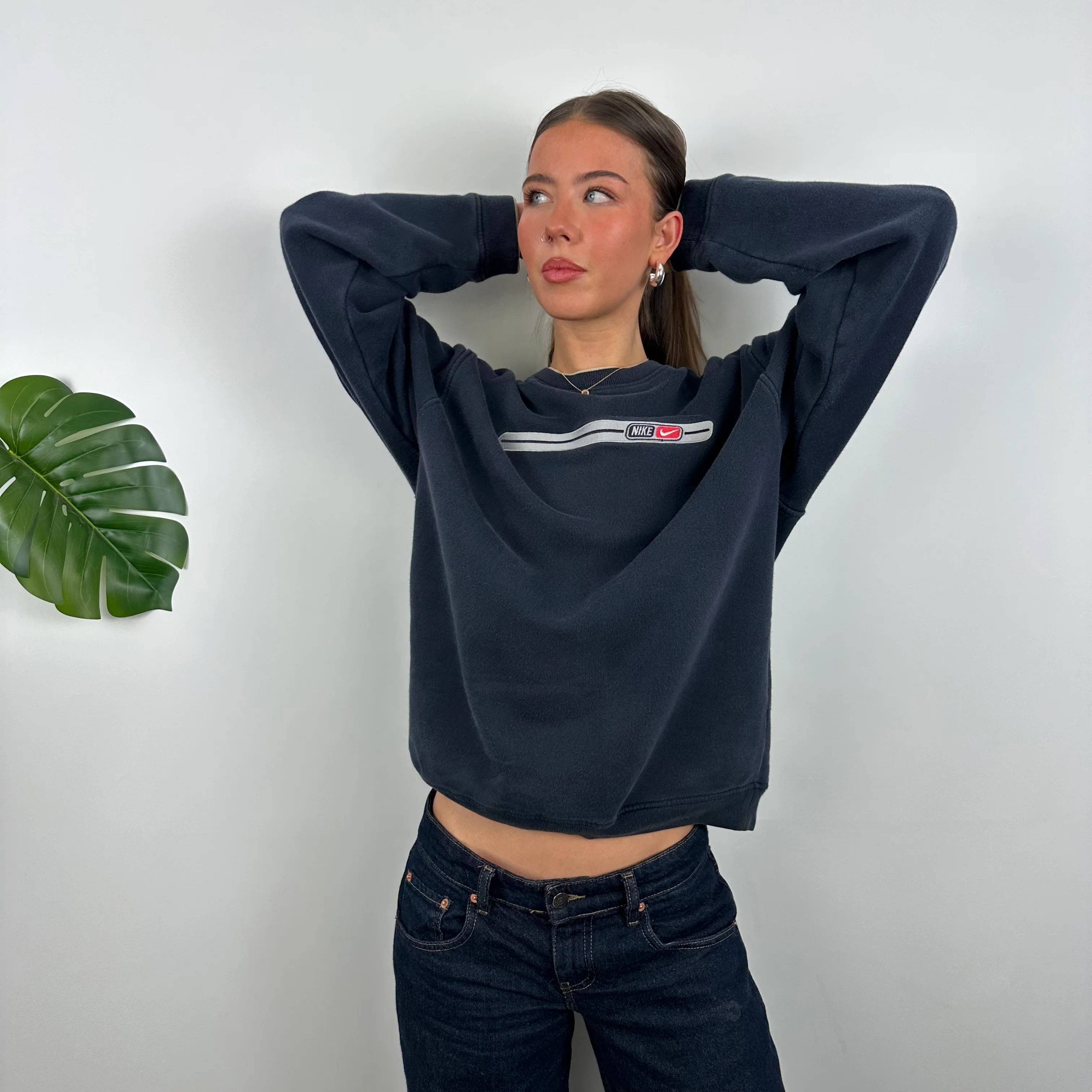 Nike Navy Embroidered Spell Out Sweatshirt (M) - Image 4