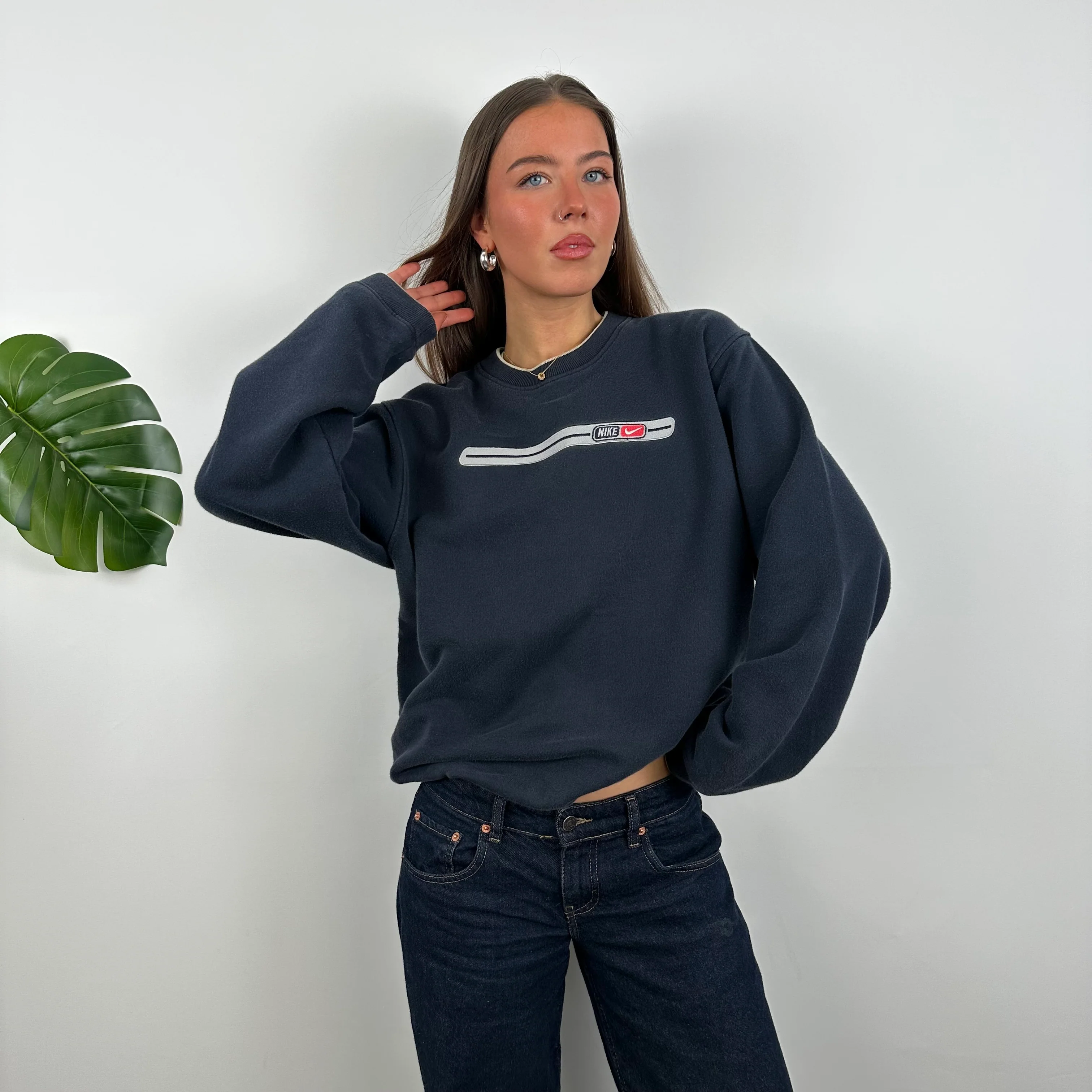 Nike Navy Embroidered Spell Out Sweatshirt (M) - Image 5