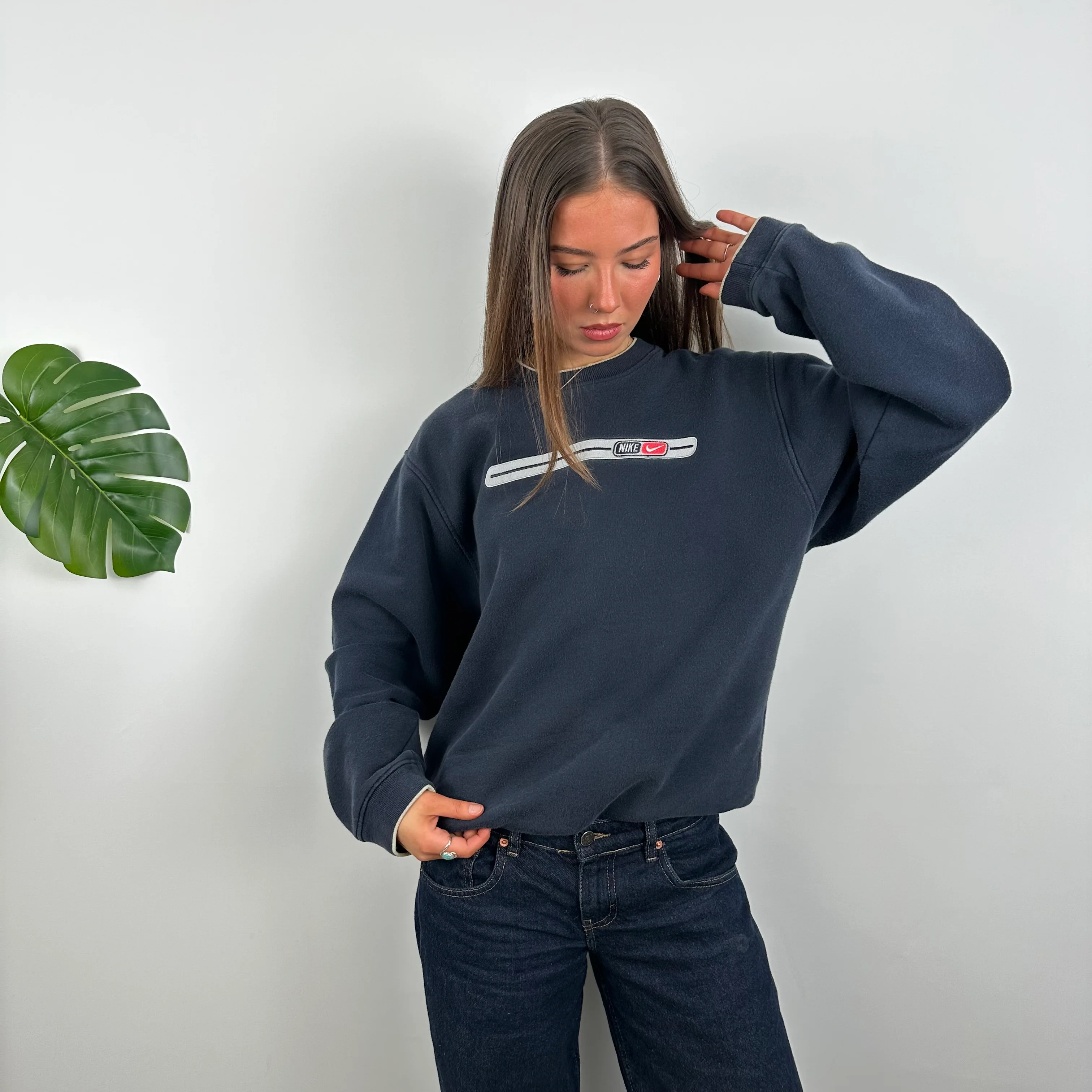 Nike Navy Embroidered Spell Out Sweatshirt (M) - Image 6