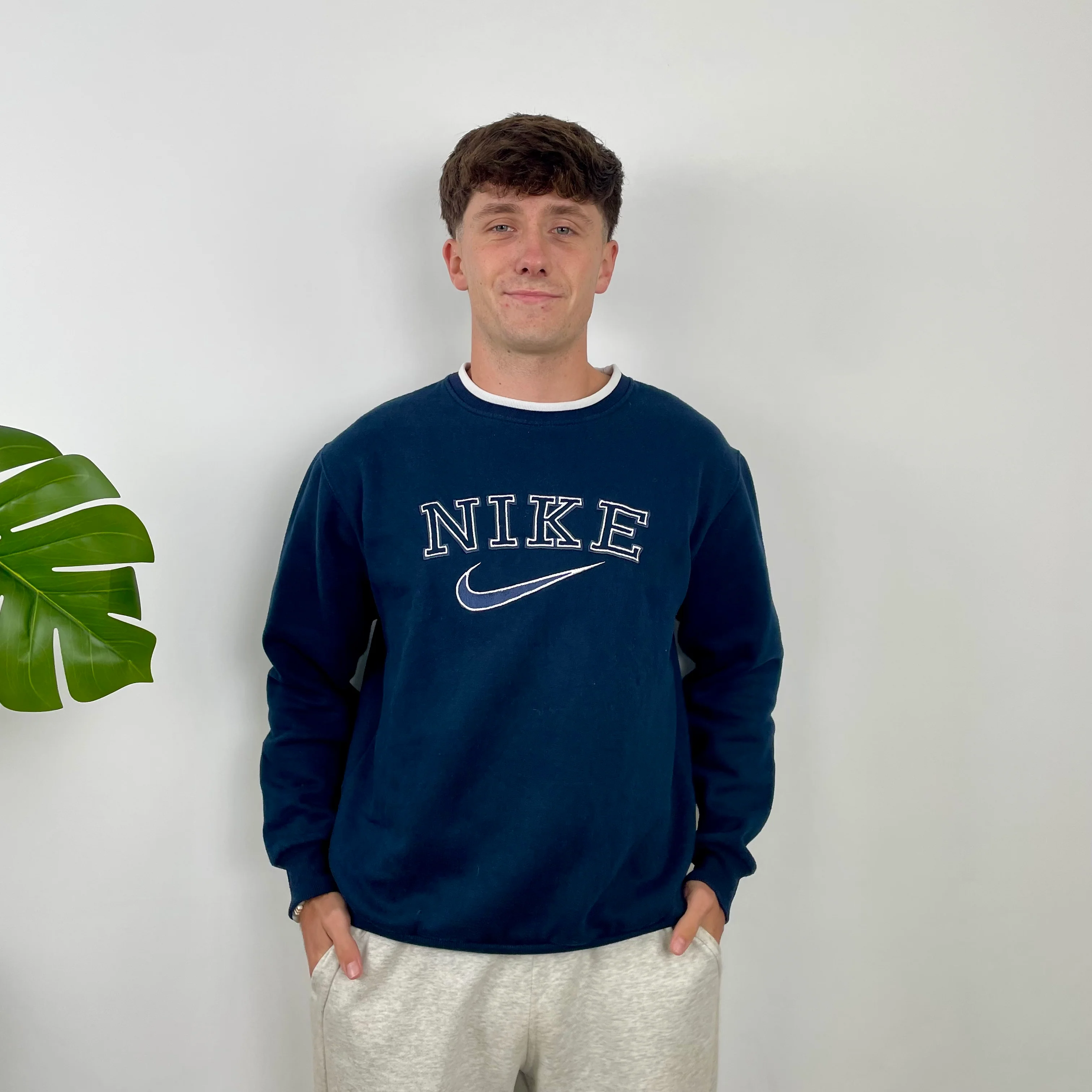 Nike Navy Embroidered Spell Out Sweatshirt (M) - Image 2