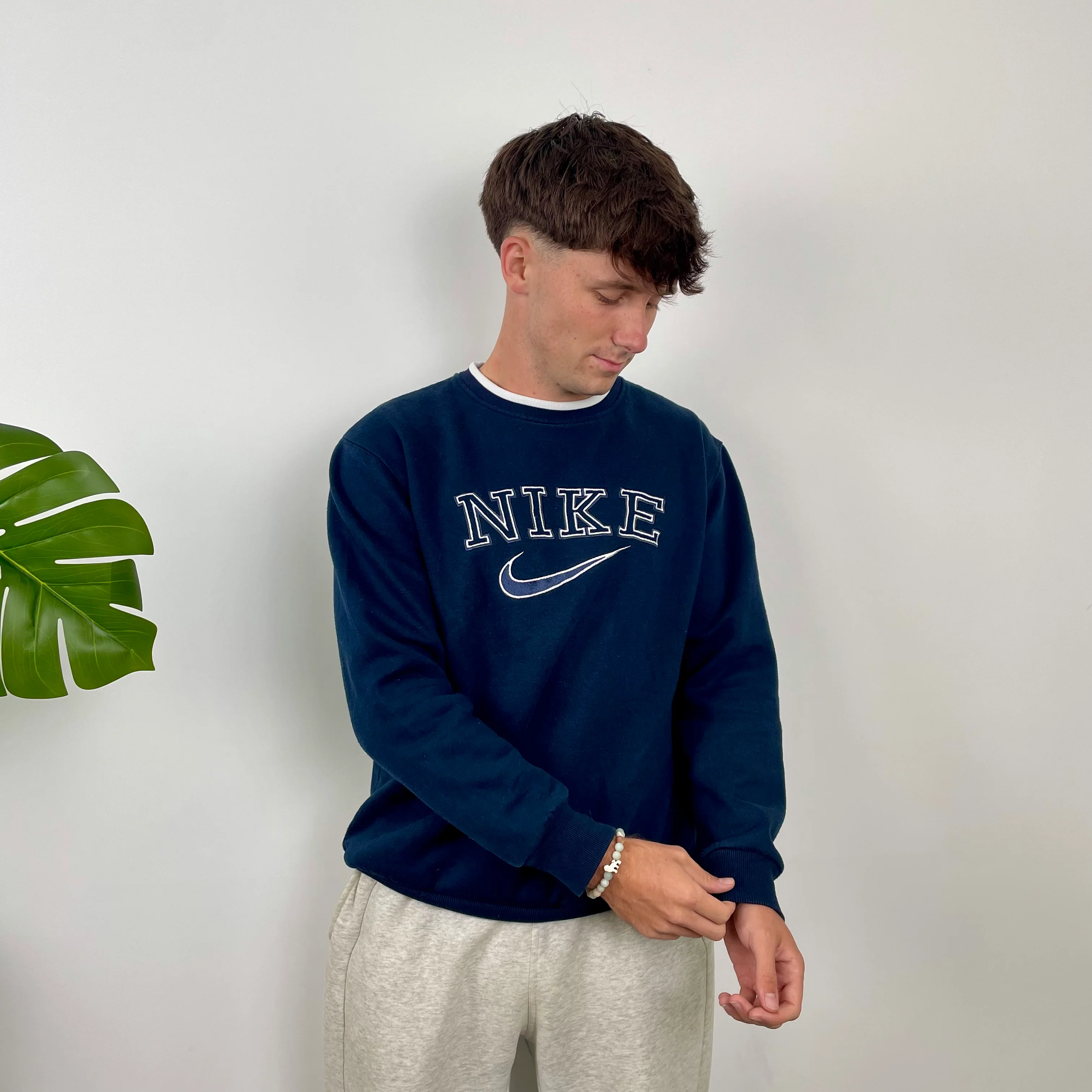 Nike Navy Embroidered Spell Out Sweatshirt (M) - Image 3