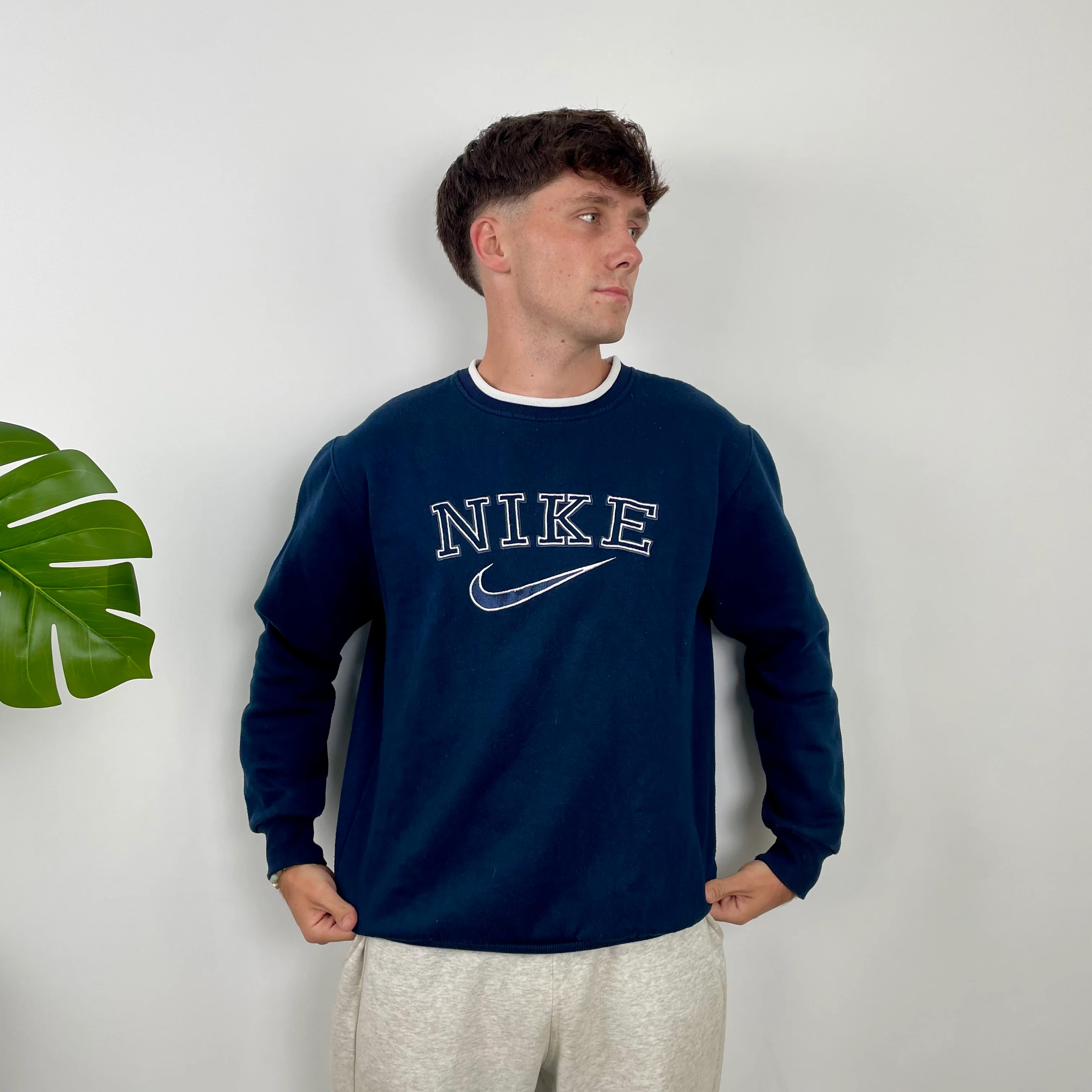 Nike Navy Embroidered Spell Out Sweatshirt (M) - Image 6