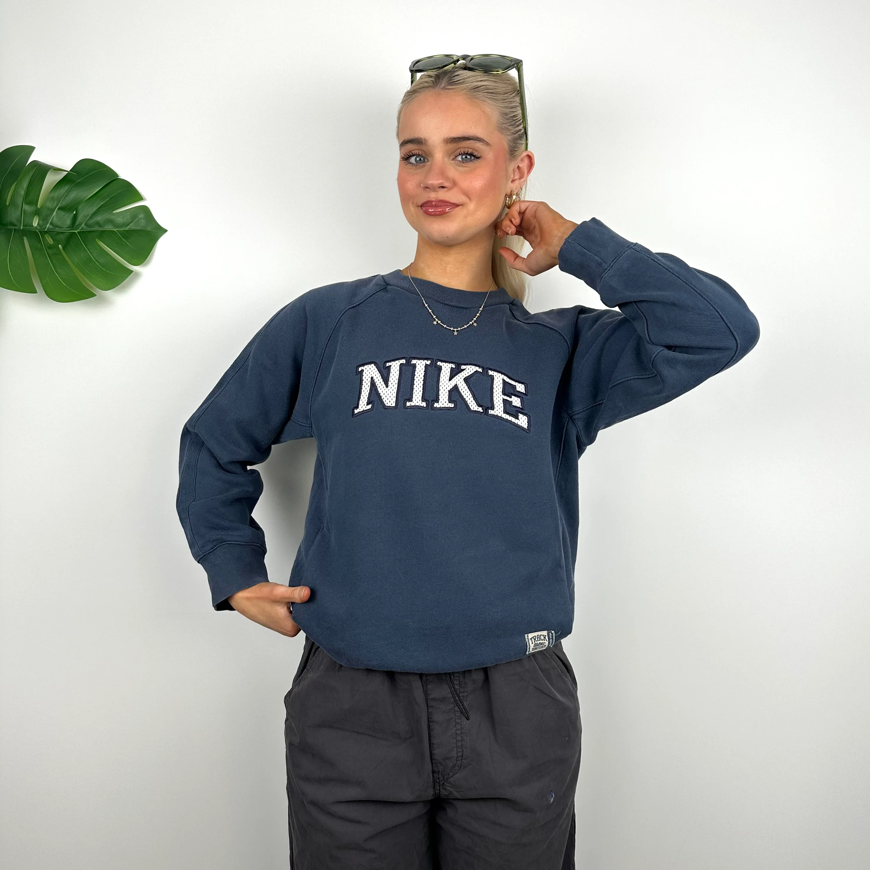 Nike Navy Embroidered Spell Out Sweatshirt (S) - Image 3