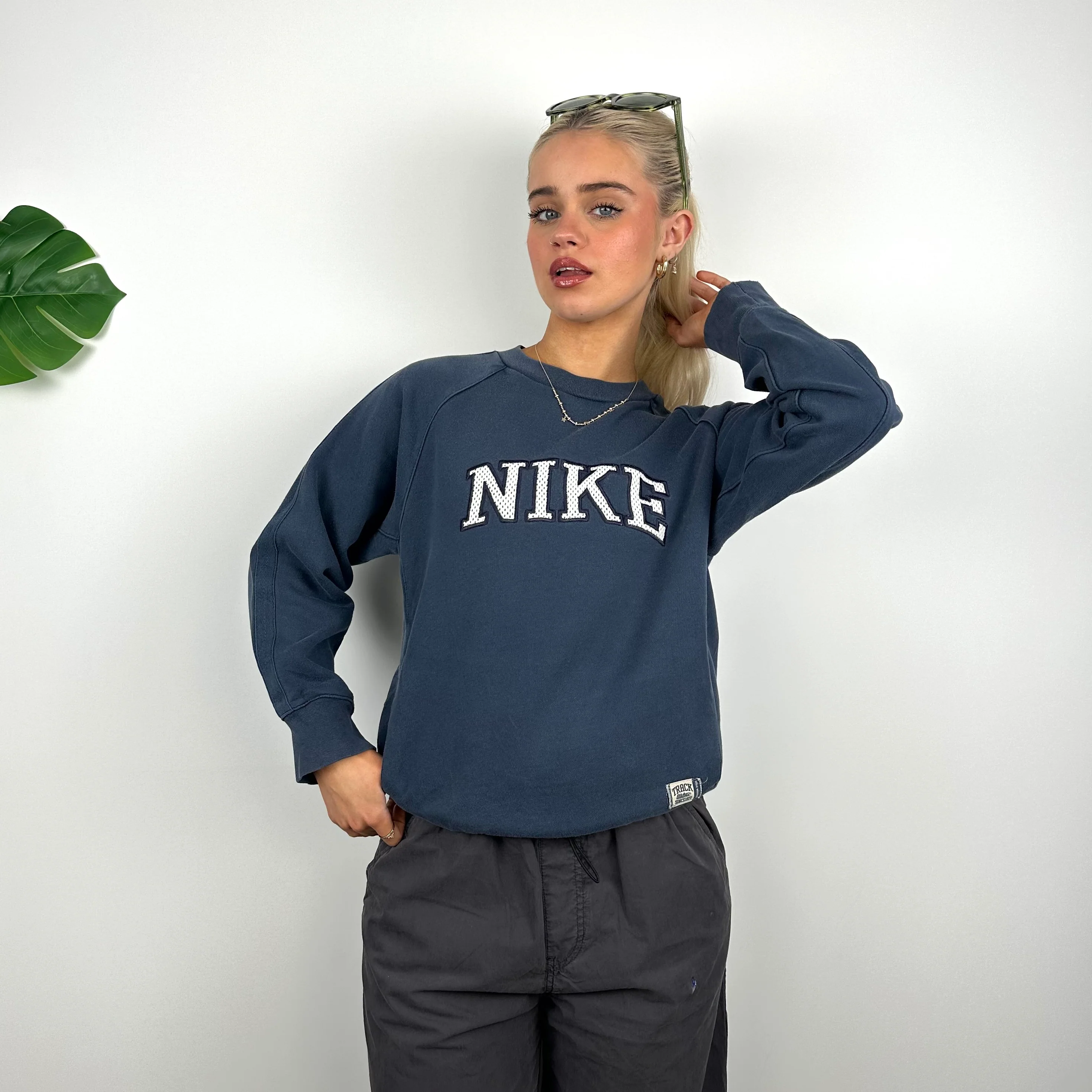 Nike Navy Embroidered Spell Out Sweatshirt (S) - Image 4