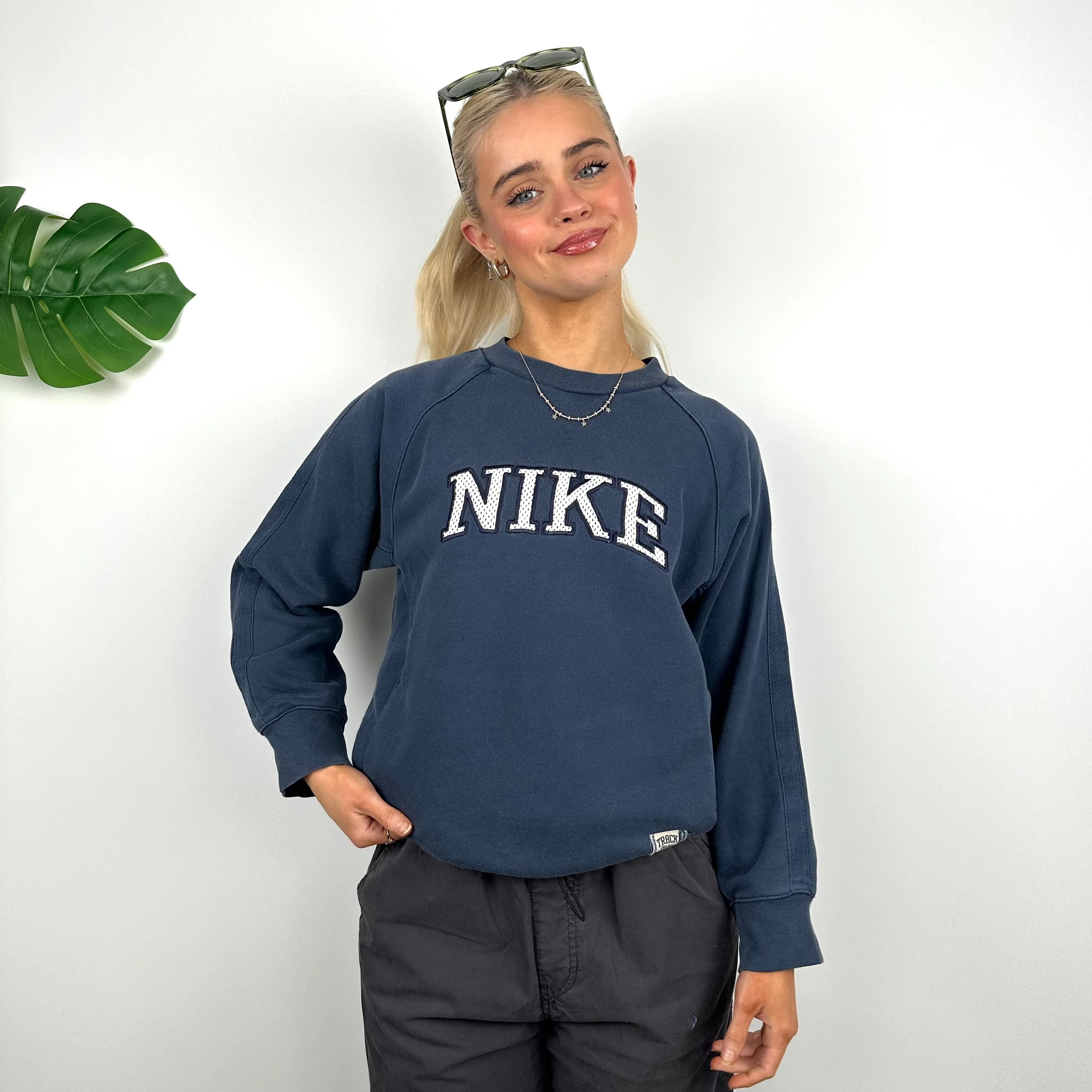 Nike Navy Embroidered Spell Out Sweatshirt (S) - Image 5