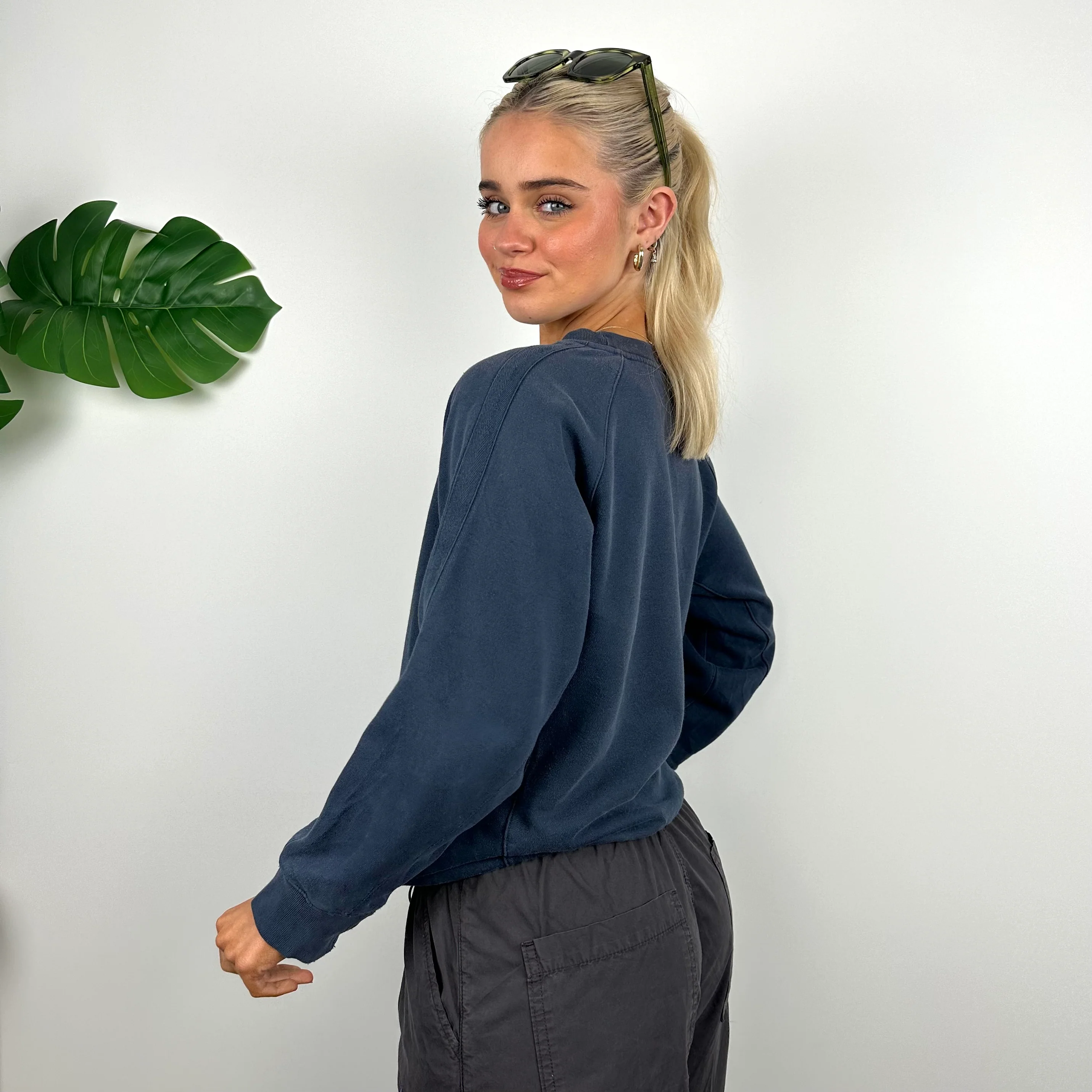 Nike Navy Embroidered Spell Out Sweatshirt (S) - Image 7