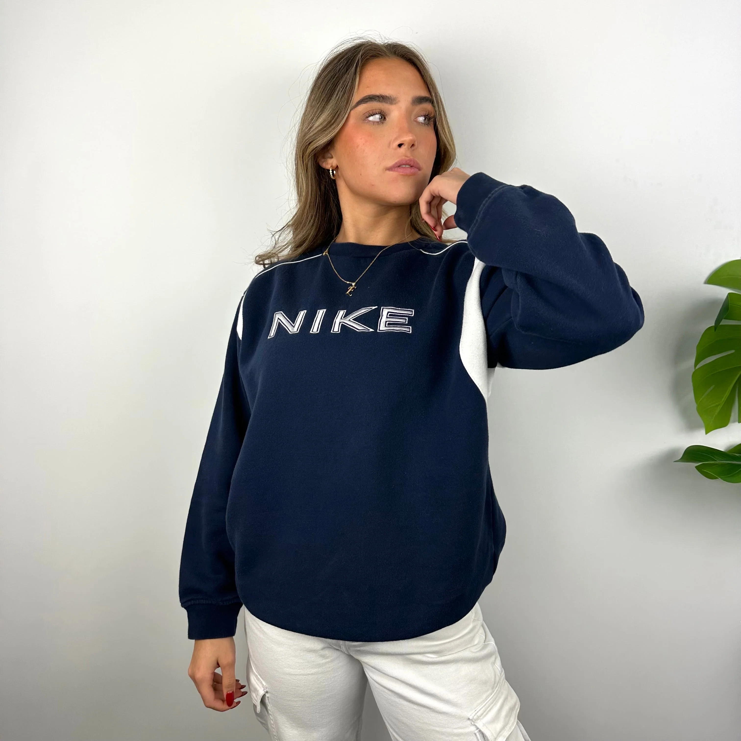 Nike Navy Embroidered Spell Out Sweatshirt (S) - Image 2