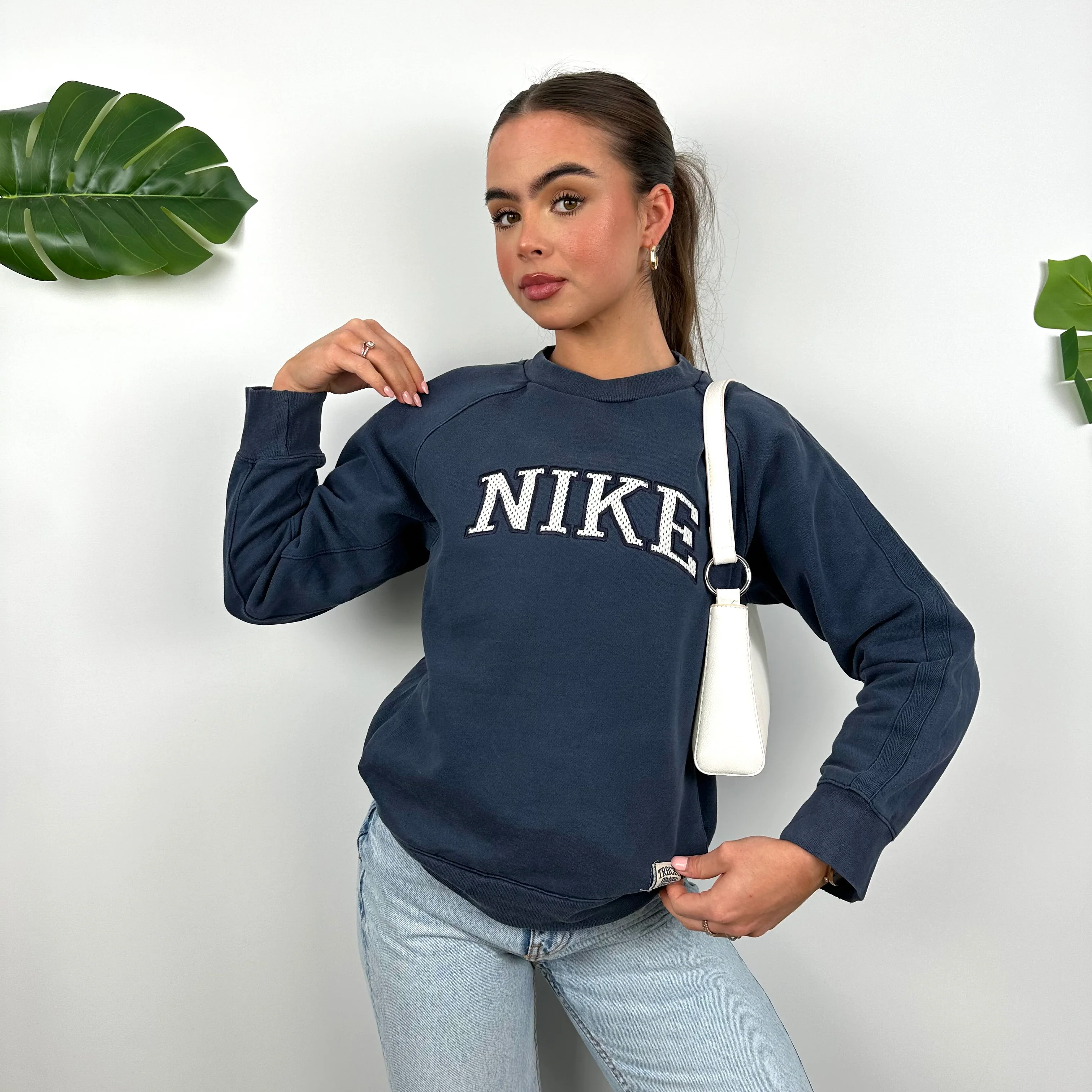 Nike Navy Embroidered Spell Out Sweatshirt (S) - Image 2