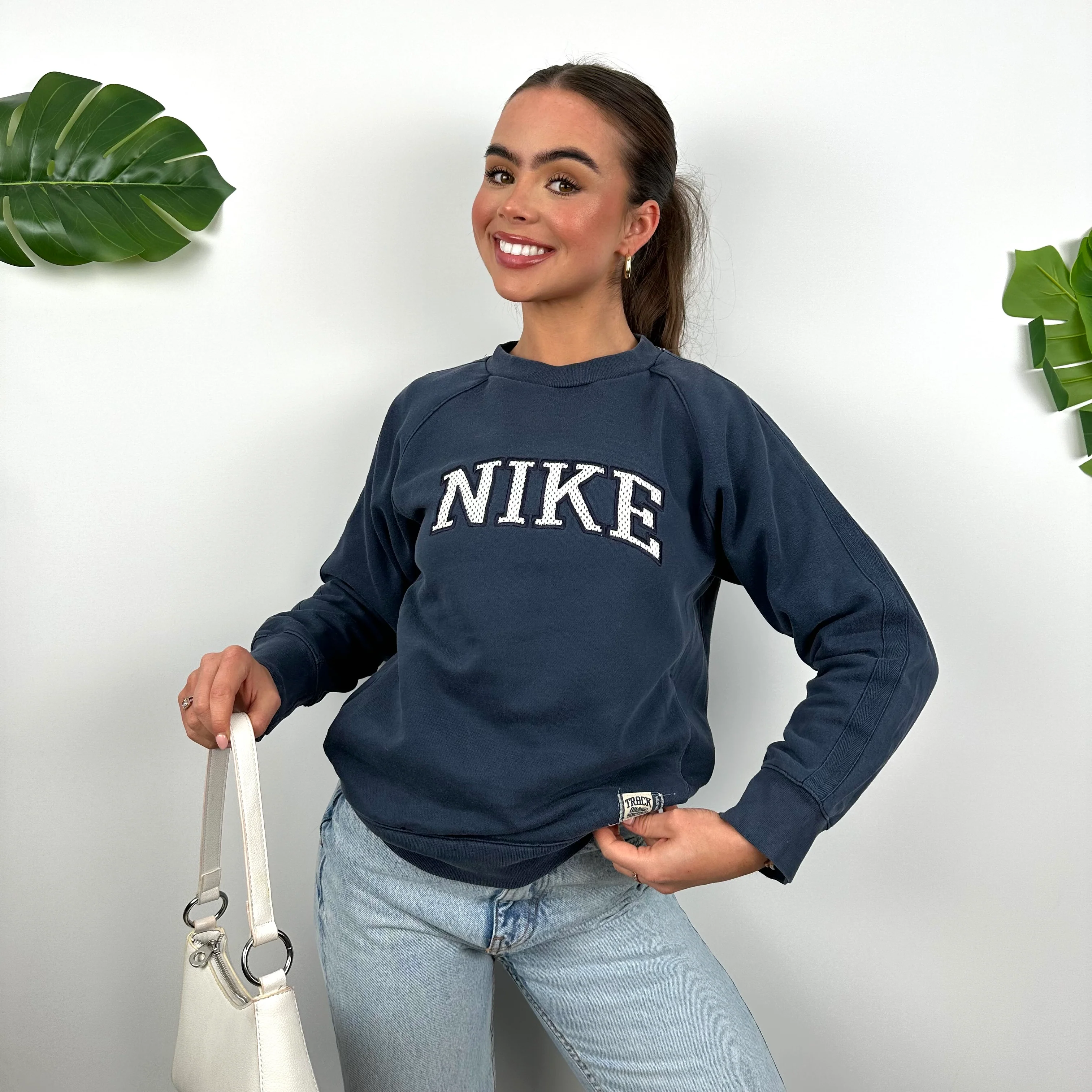 Nike Navy Embroidered Spell Out Sweatshirt (S) - Image 3