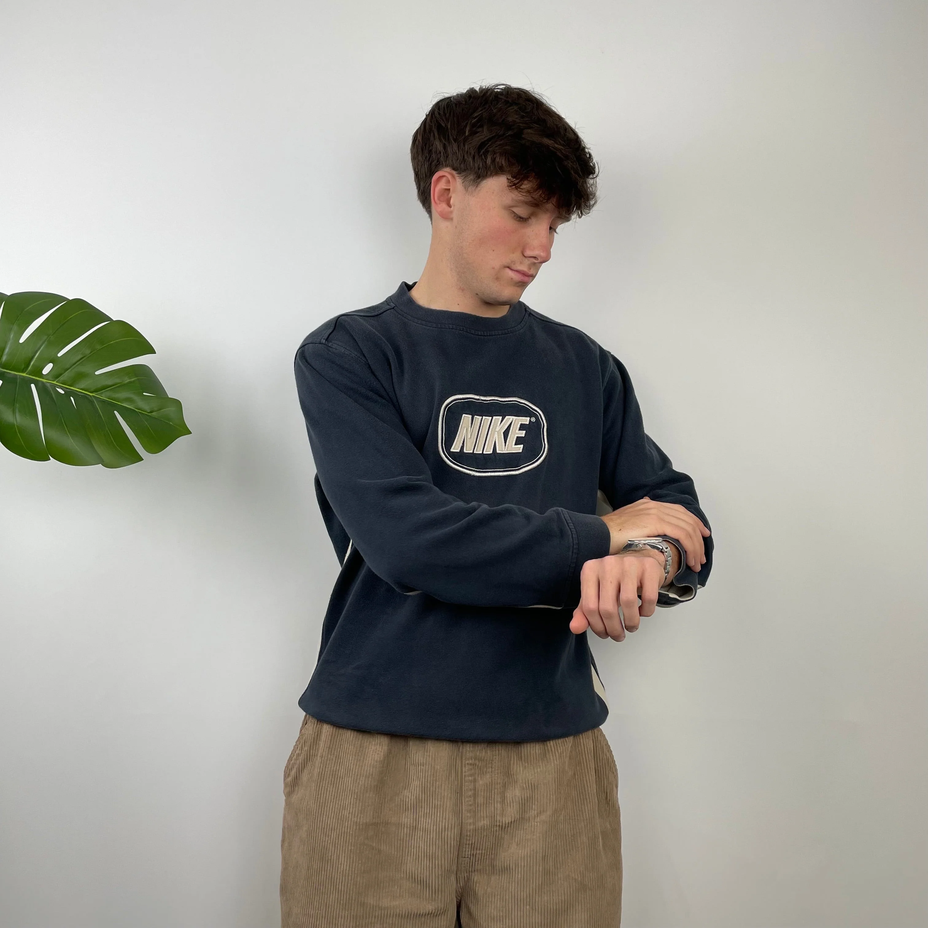 Nike Navy Embroidered Spell Out Sweatshirt (XL) - Image 2