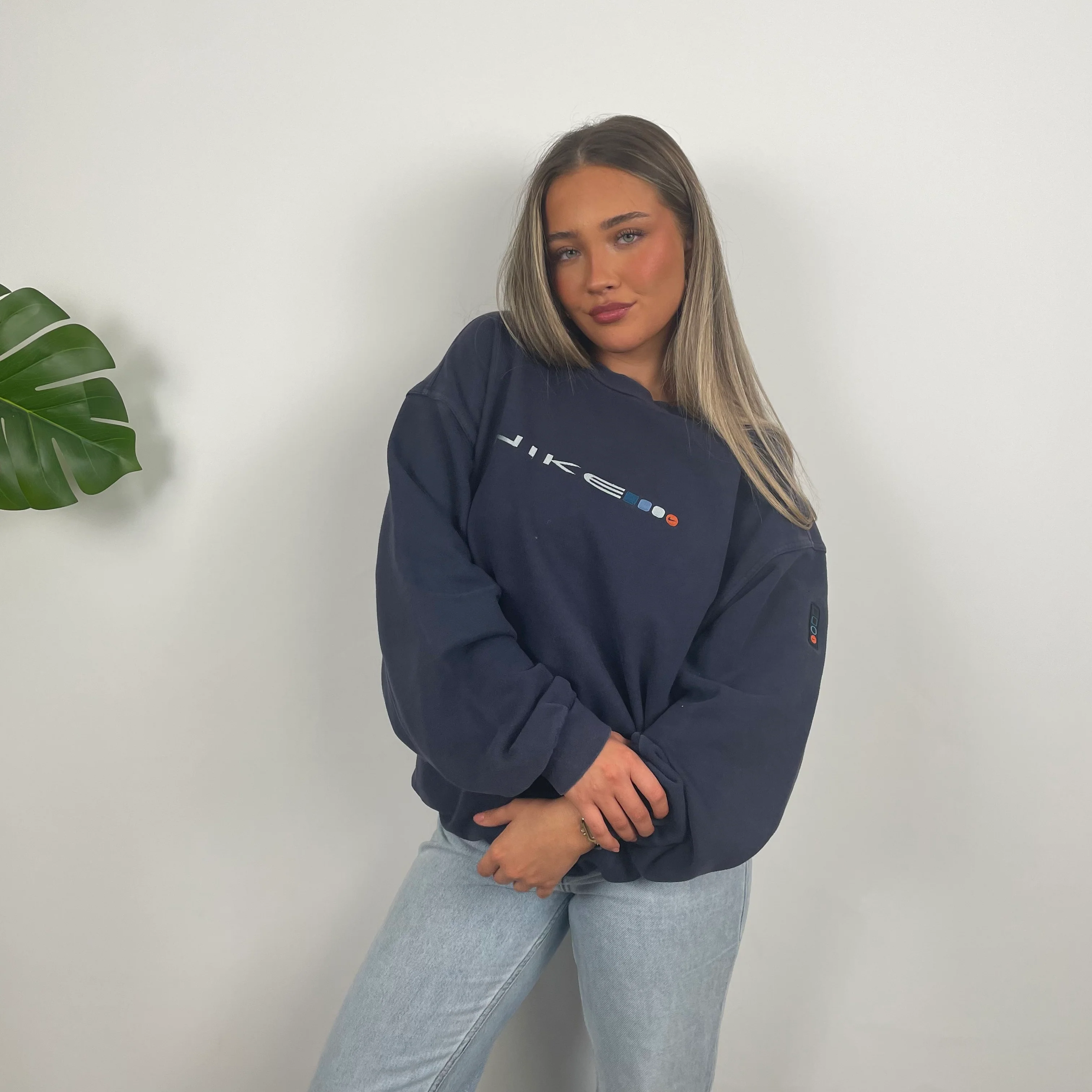 Nike Navy Embroidered Spell Out Sweatshirt (L) - Image 2