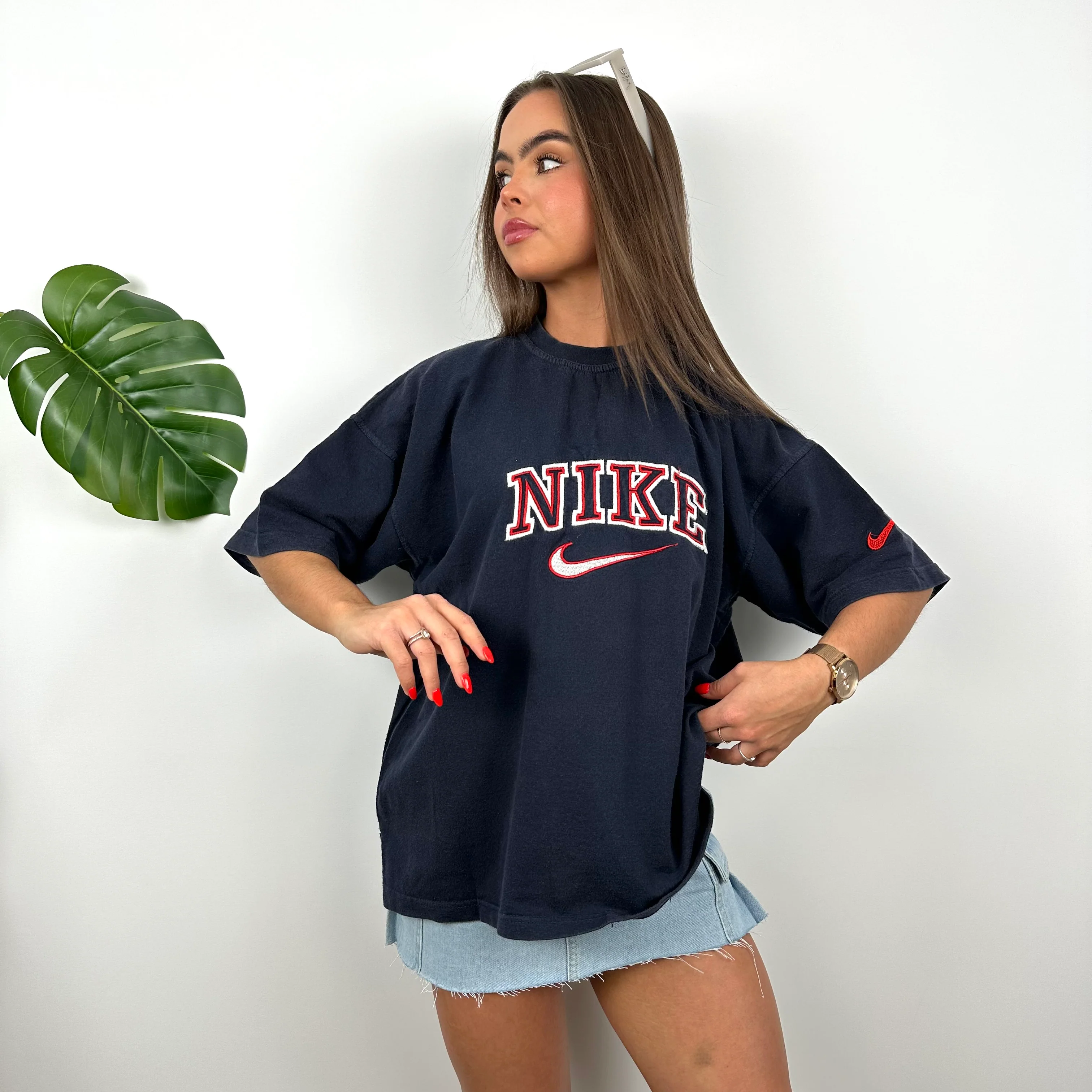 Nike Navy Embroidered Spell Out T Shirt (M) - Image 3