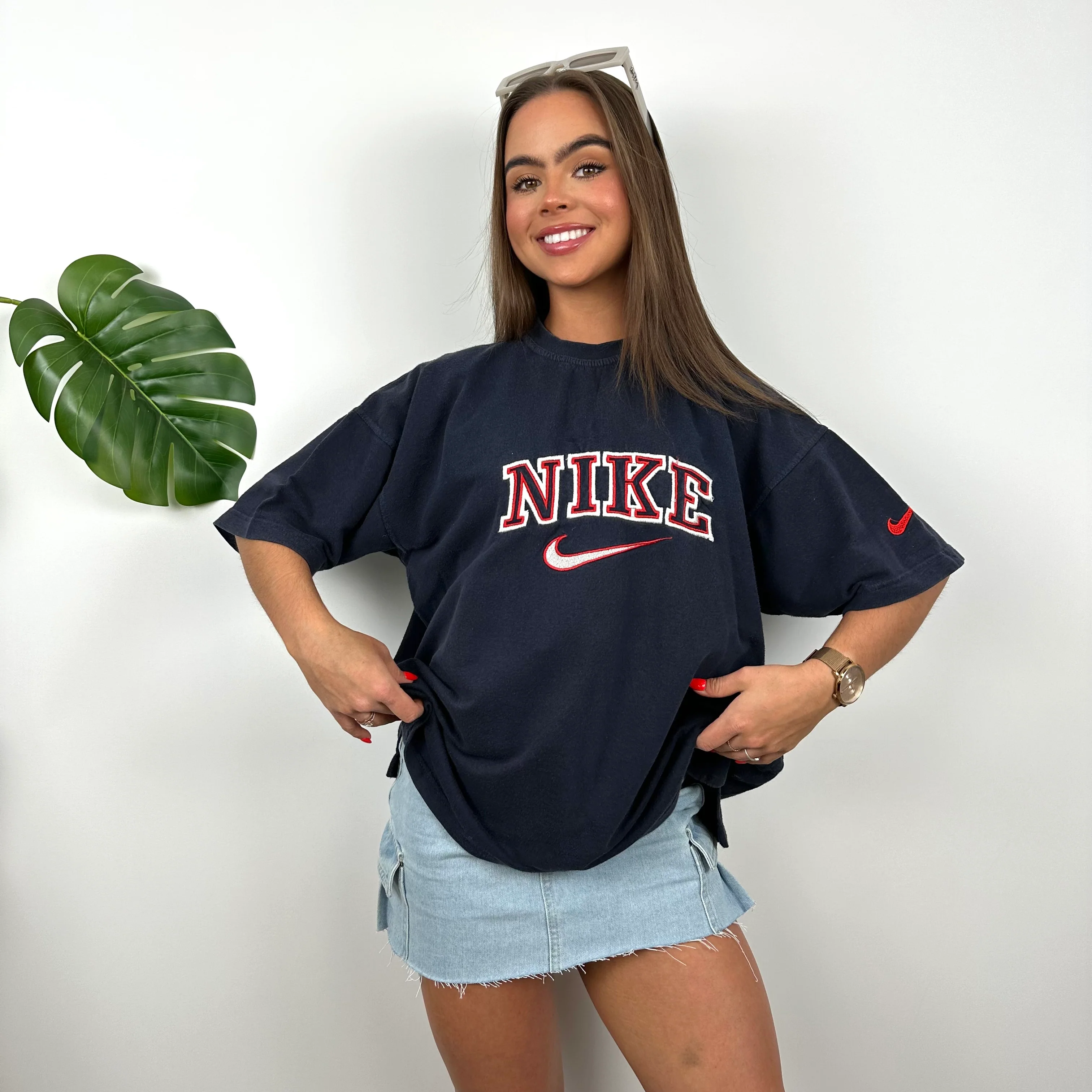 Nike Navy Embroidered Spell Out T Shirt (M) - Image 4